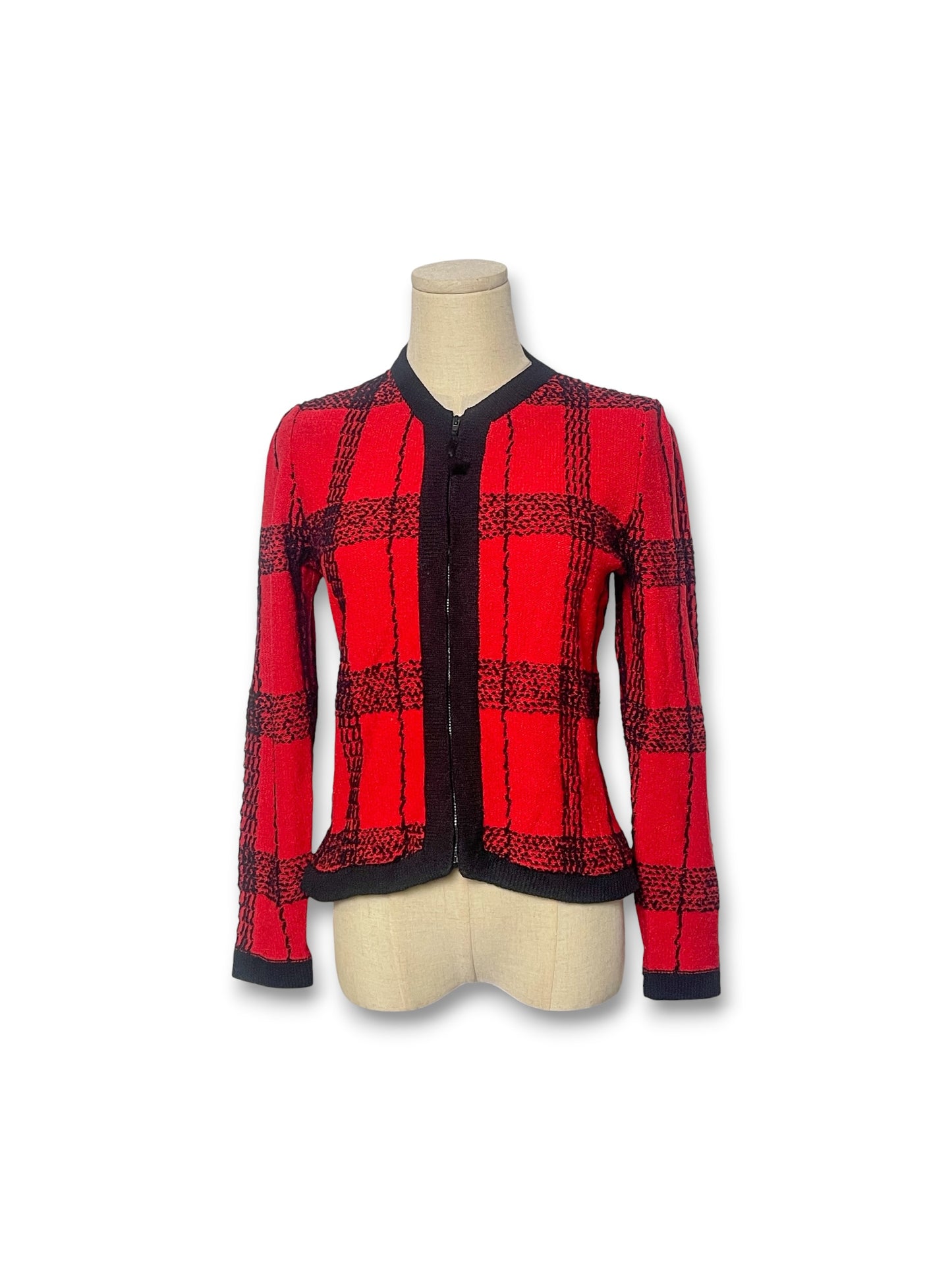 80’s Plaid Knit Cardigan Sweater (XS/S/M)