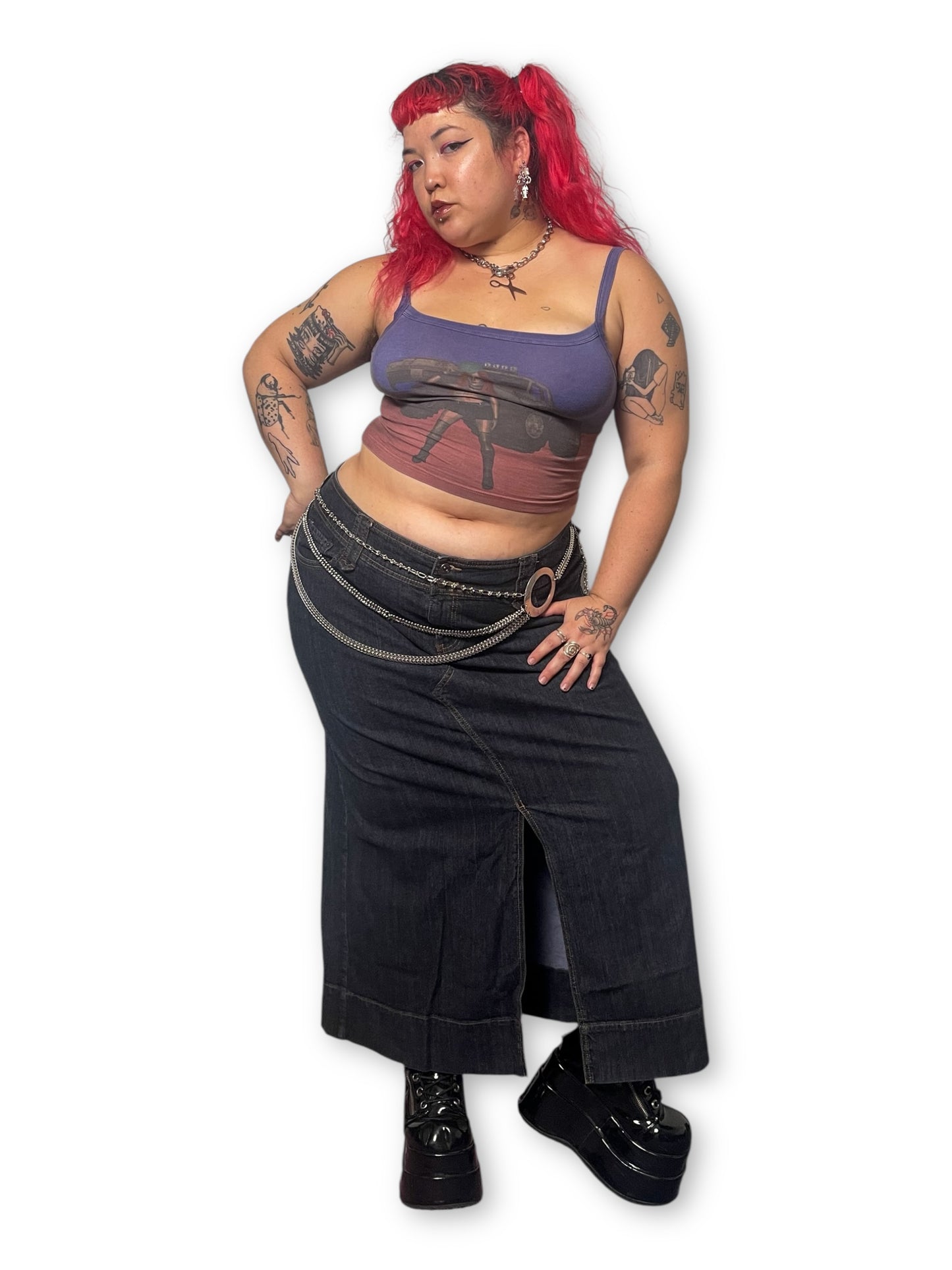 90’s/Y2K Dark Wash Denim Midi Skirt (3X)