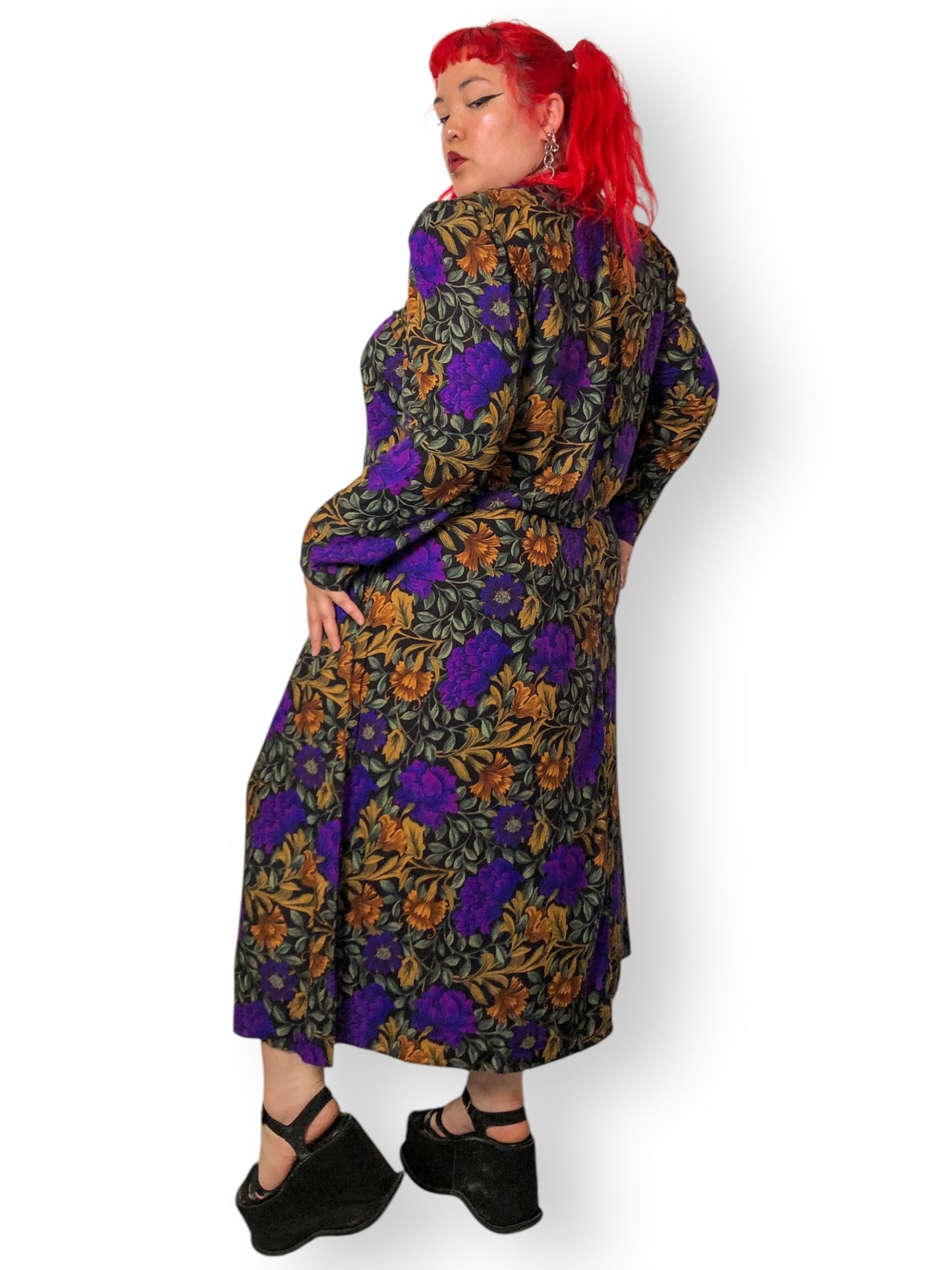 80’s Jessica Howard by Mitchell Rodbell Black Floral Print 2-Piece Set (2X)