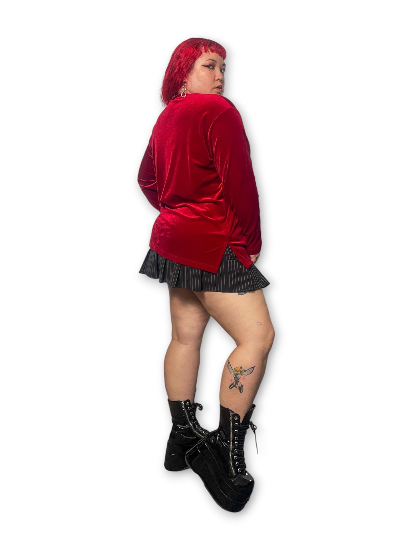 90’s Wine Red Velvet Long Sleeve Top (2X)