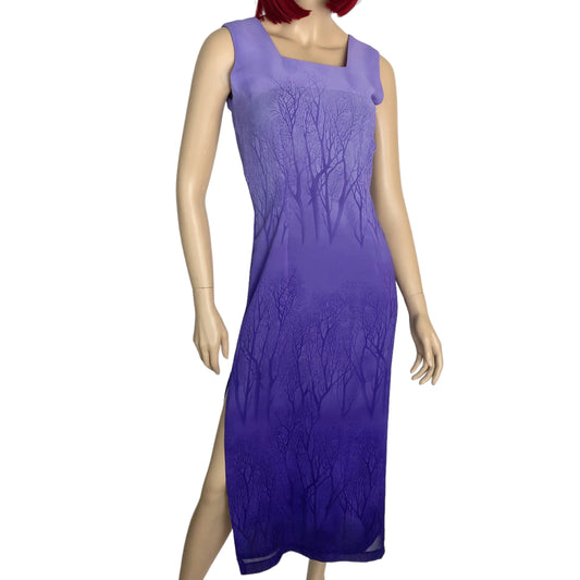 90’s/Y2K Tak High Fashion Purple Ombré Tree Print Midi Dress (S)