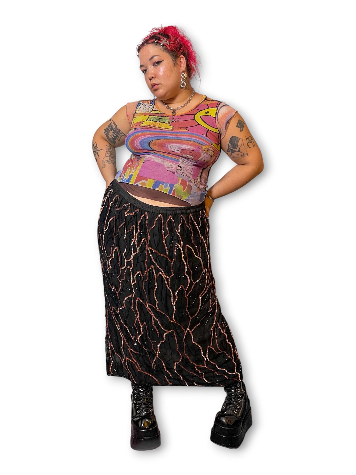 90’s Beaded Silk Midi Skirt (1X/2X/3X)