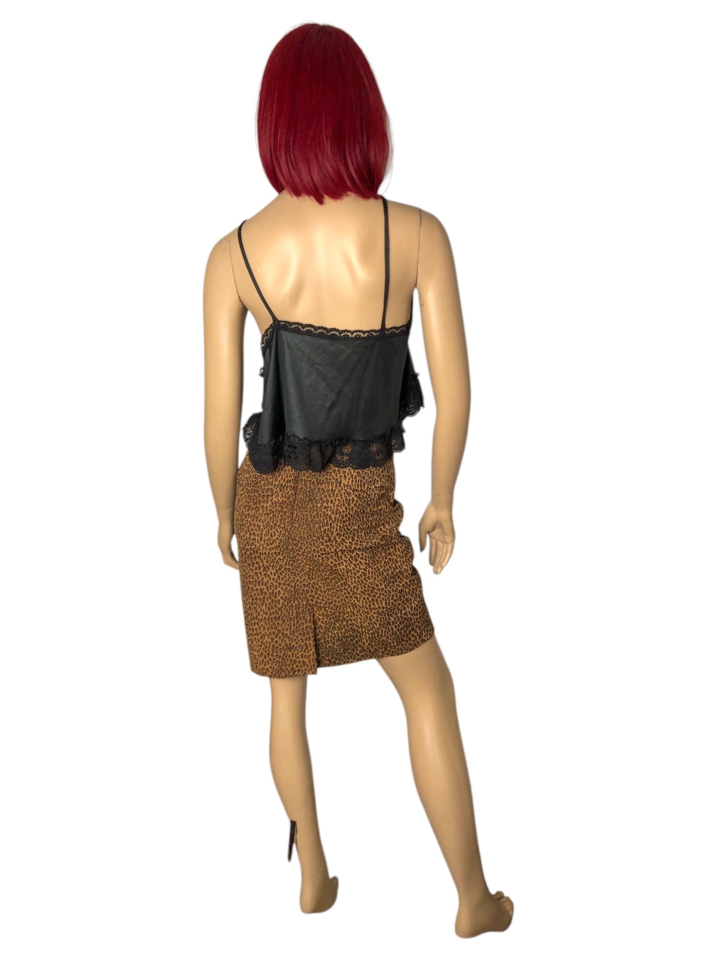 80’s/90’s Leopard Print Leather Skirt (S/M)