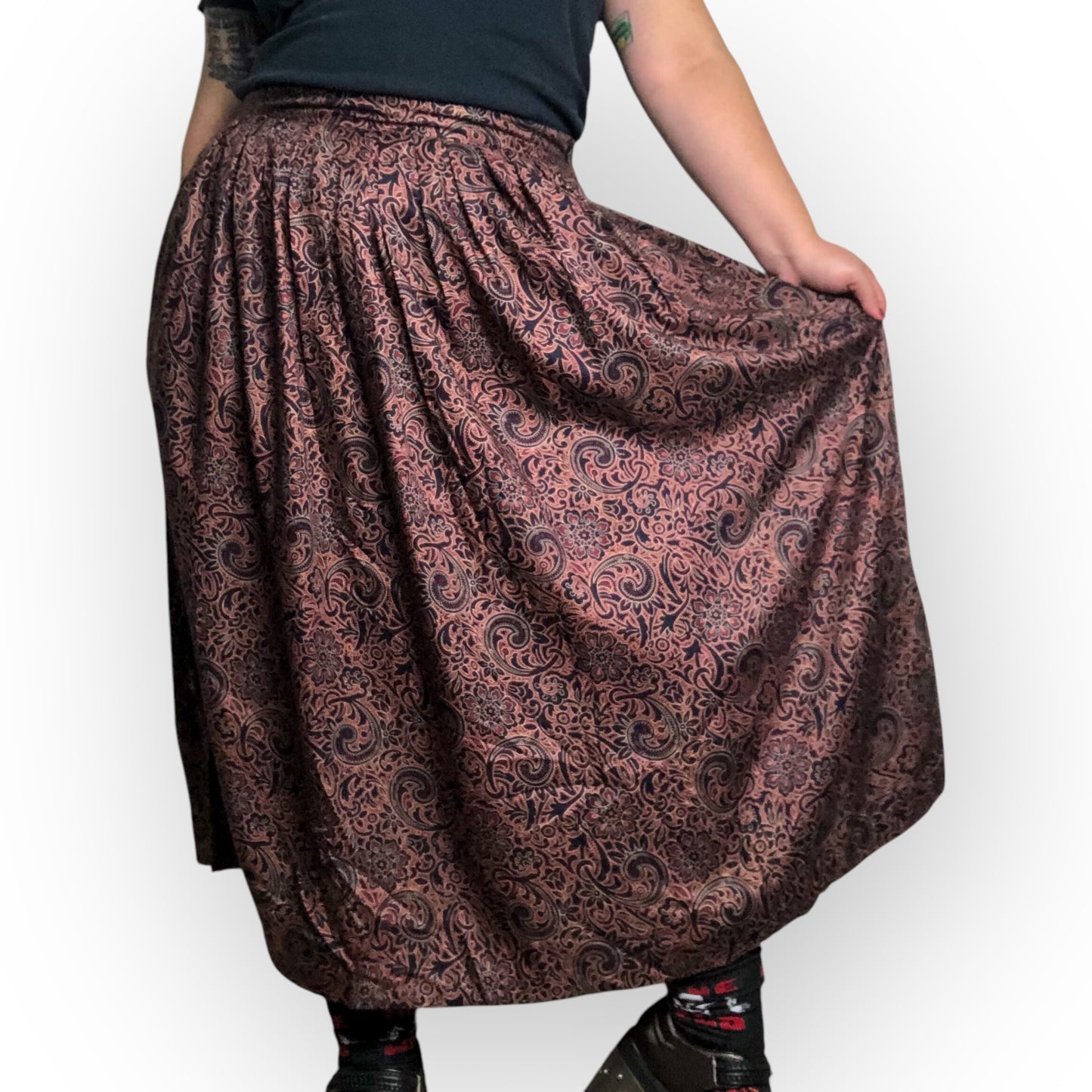 Y2K Charter Club Navy Floral Paisley Print Midi Skirt (2X)