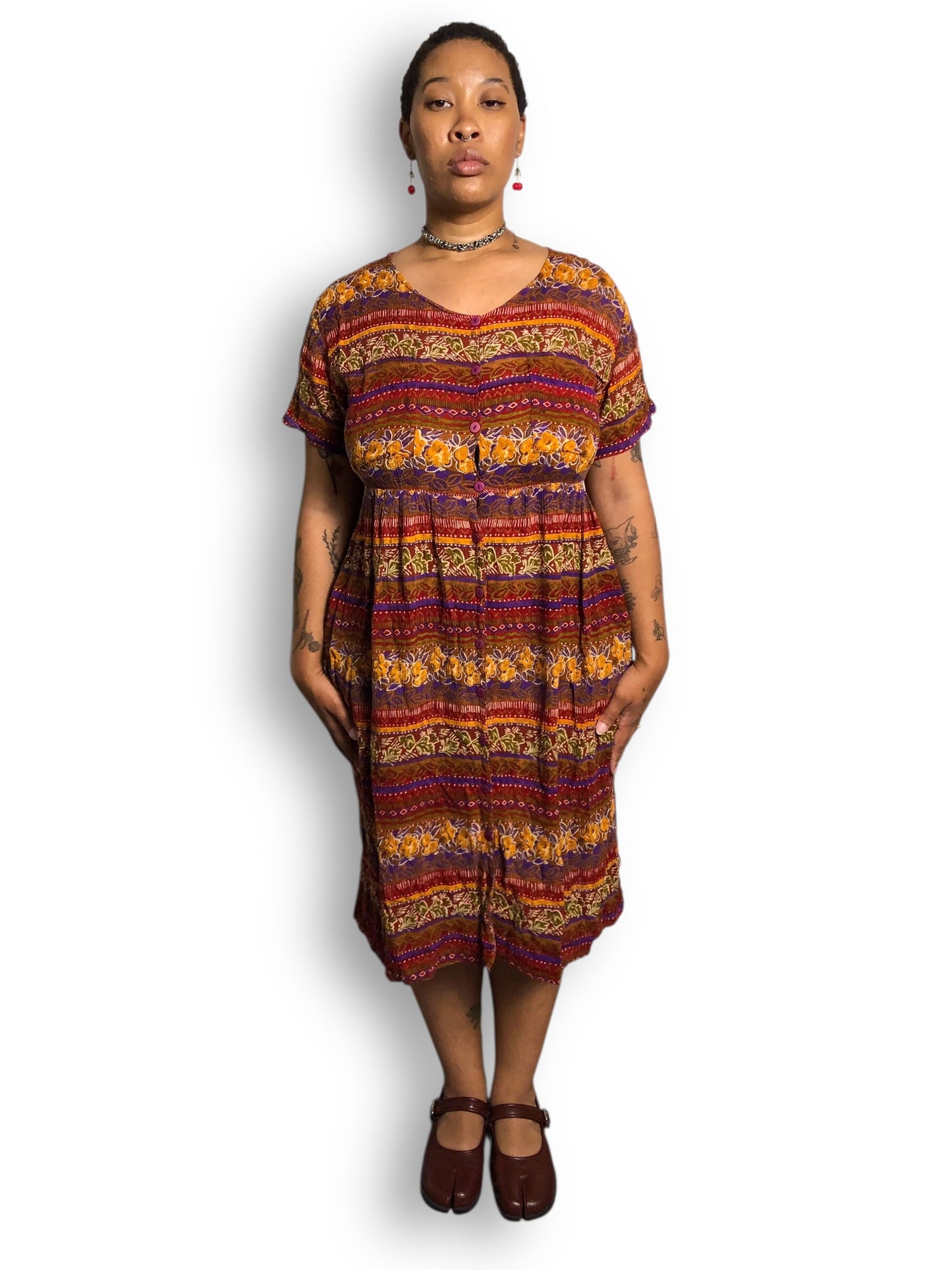 90’s Jennifer Moore Striped Patterned Midi Dress (XL)