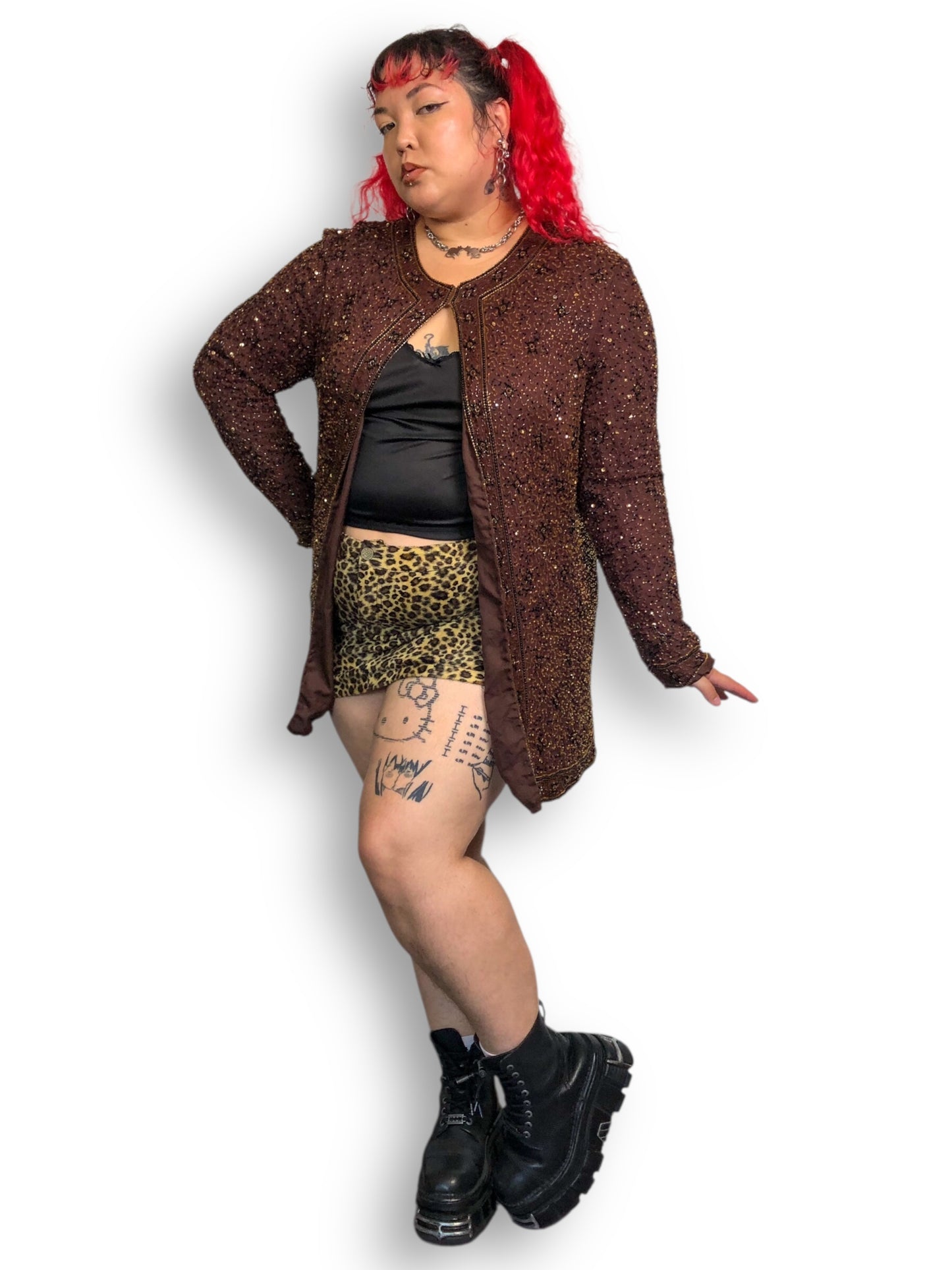 90’s Sténay Brown Beaded Cardigan (XL/2X)