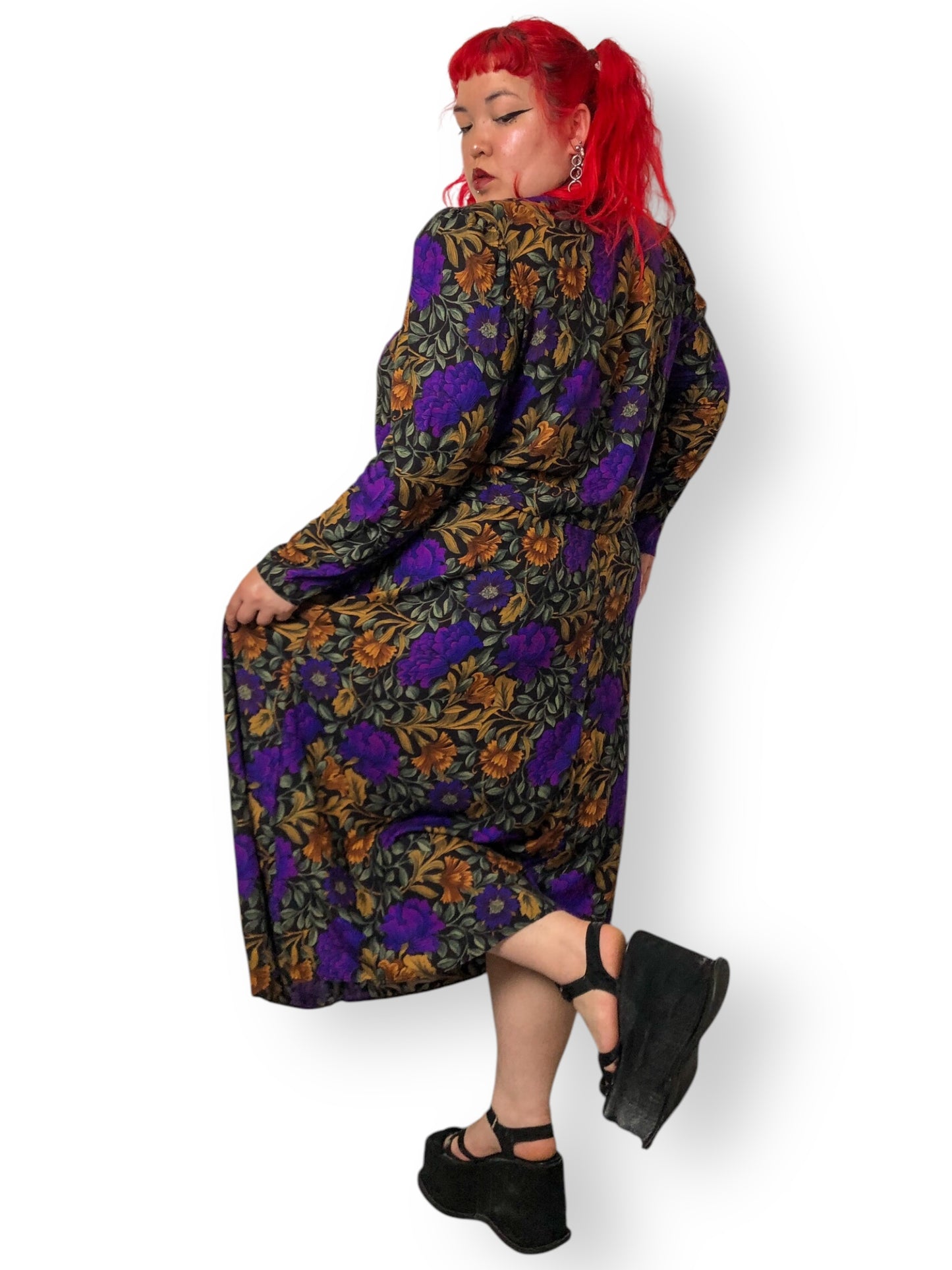 80’s Jessica Howard by Mitchell Rodbell Black Floral Print 2-Piece Set (2X)