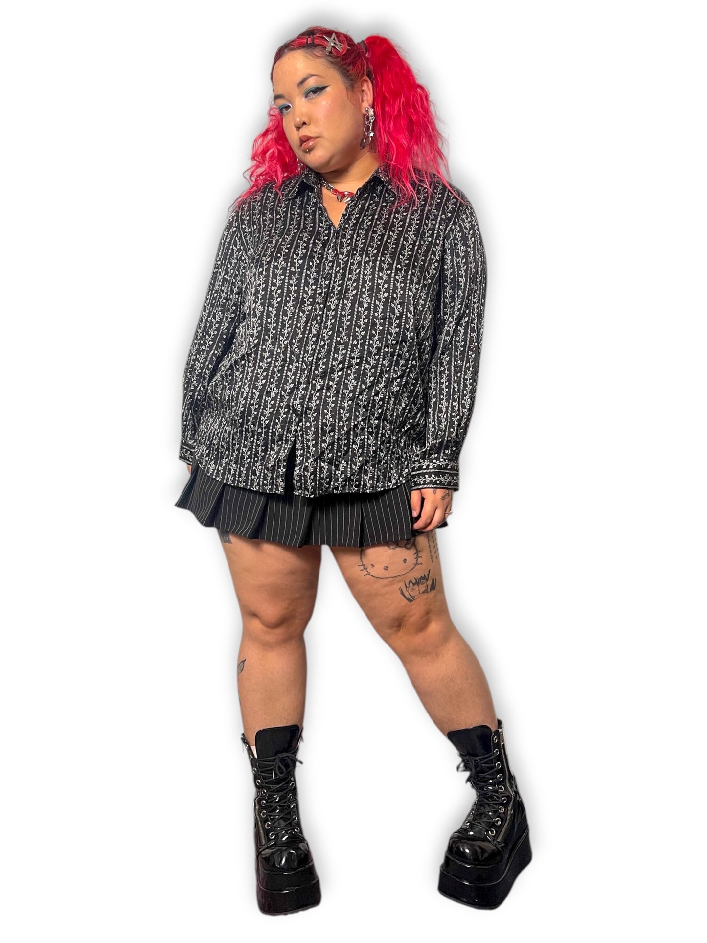 90’s/Y2K Style & Co Black and White Floral Print Blouse (3X)