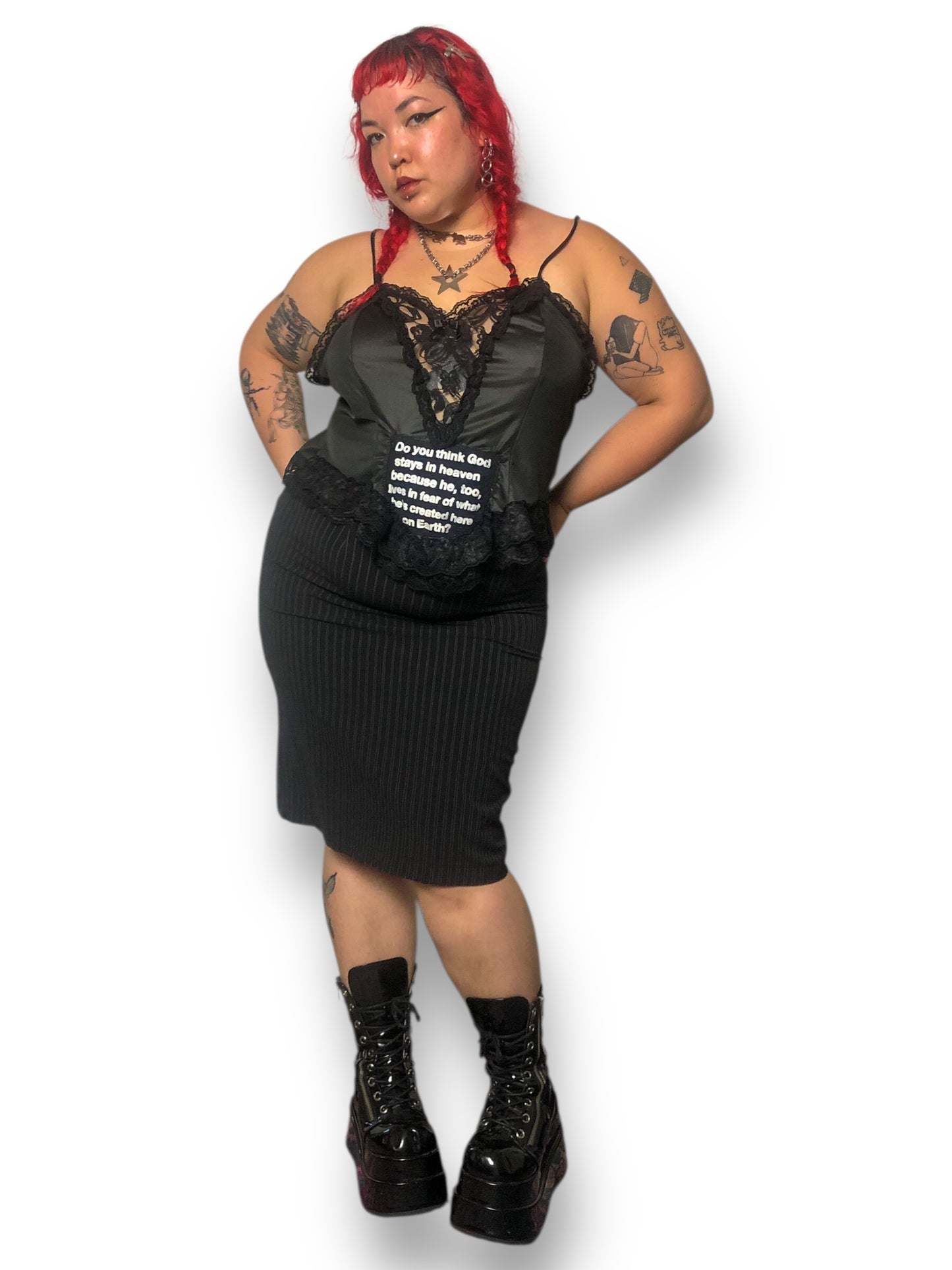 90’s JKLA California Black Pinstripe Pencil Skirt (XL)