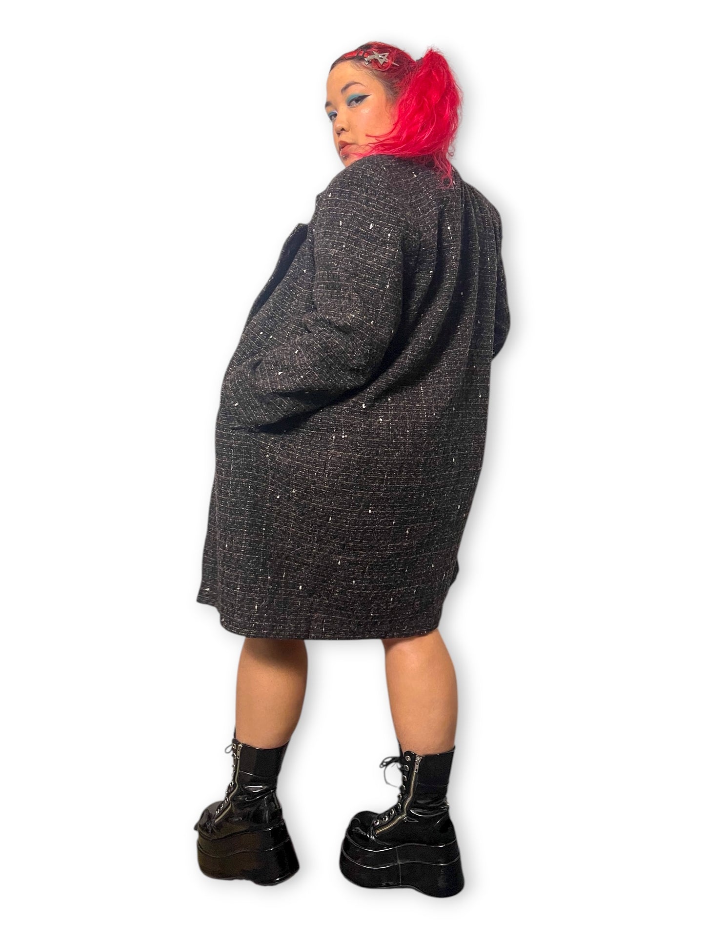 80’s/90’s Julia Klein Black Jacquard Knit Overcoat (L/XL)