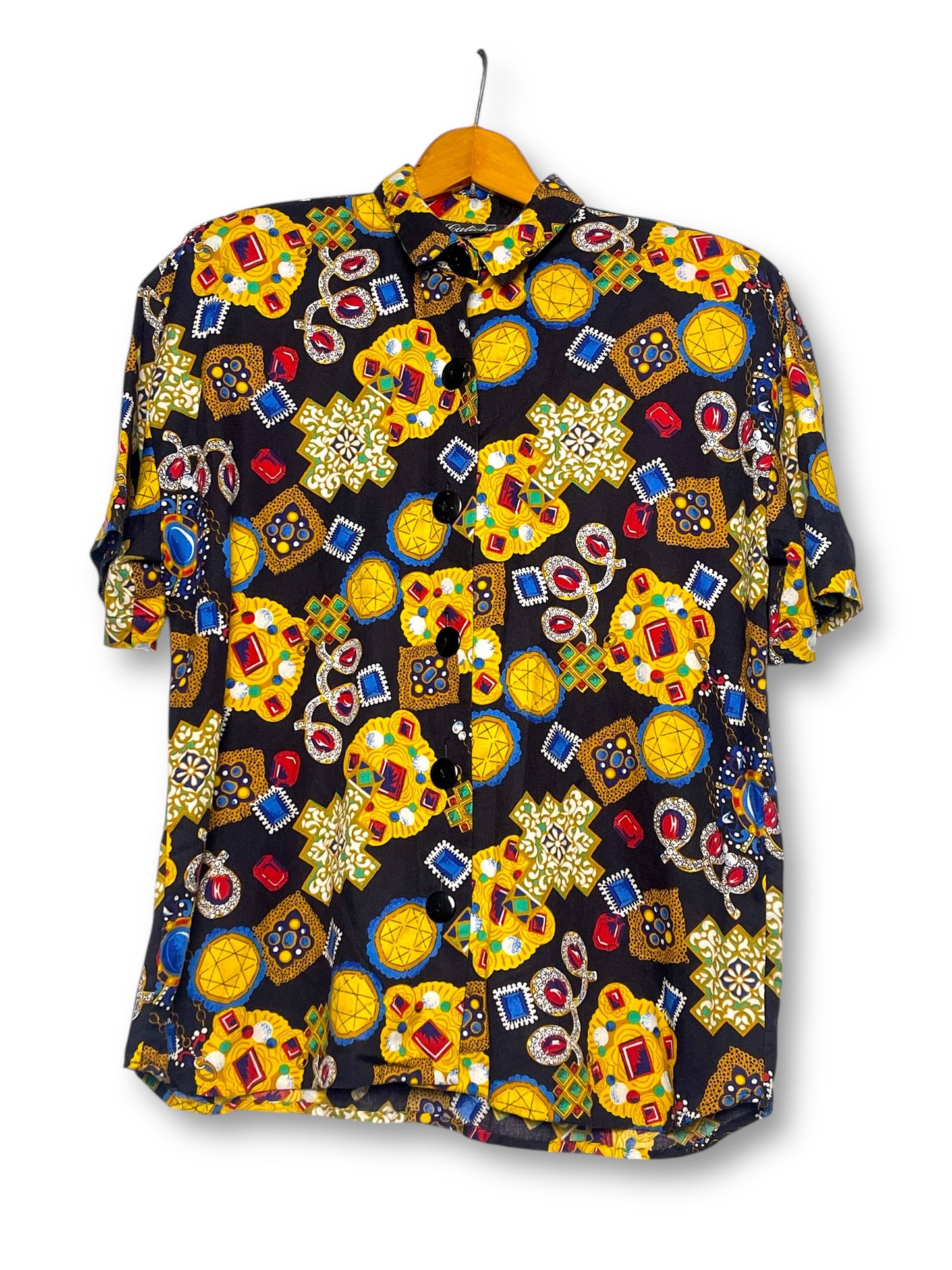 80’s/90’s Caliché Black Retro Print Blouse (L/XL)