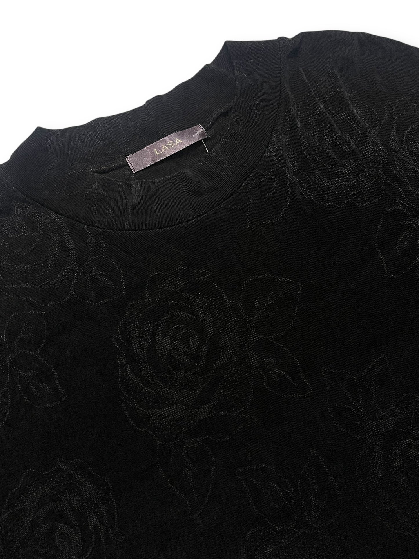 80’s/90’s Lasa Black Floral Slinky Long Sleeve Shirt (M/L)