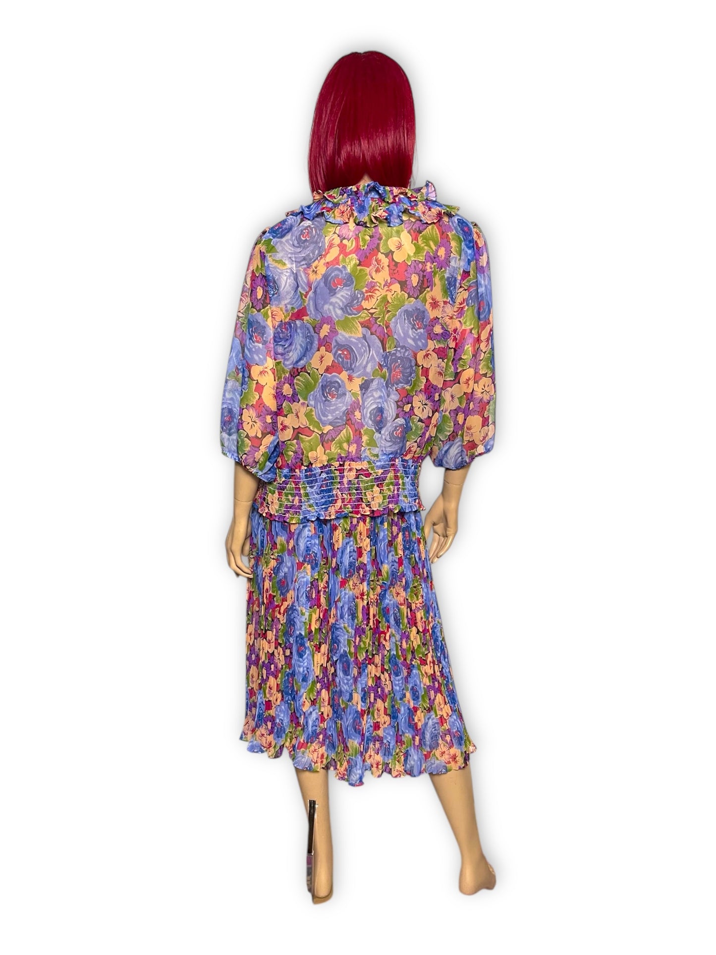 Vintage Sheer Blue Floral 2-Piece Set (L/XL/2X)