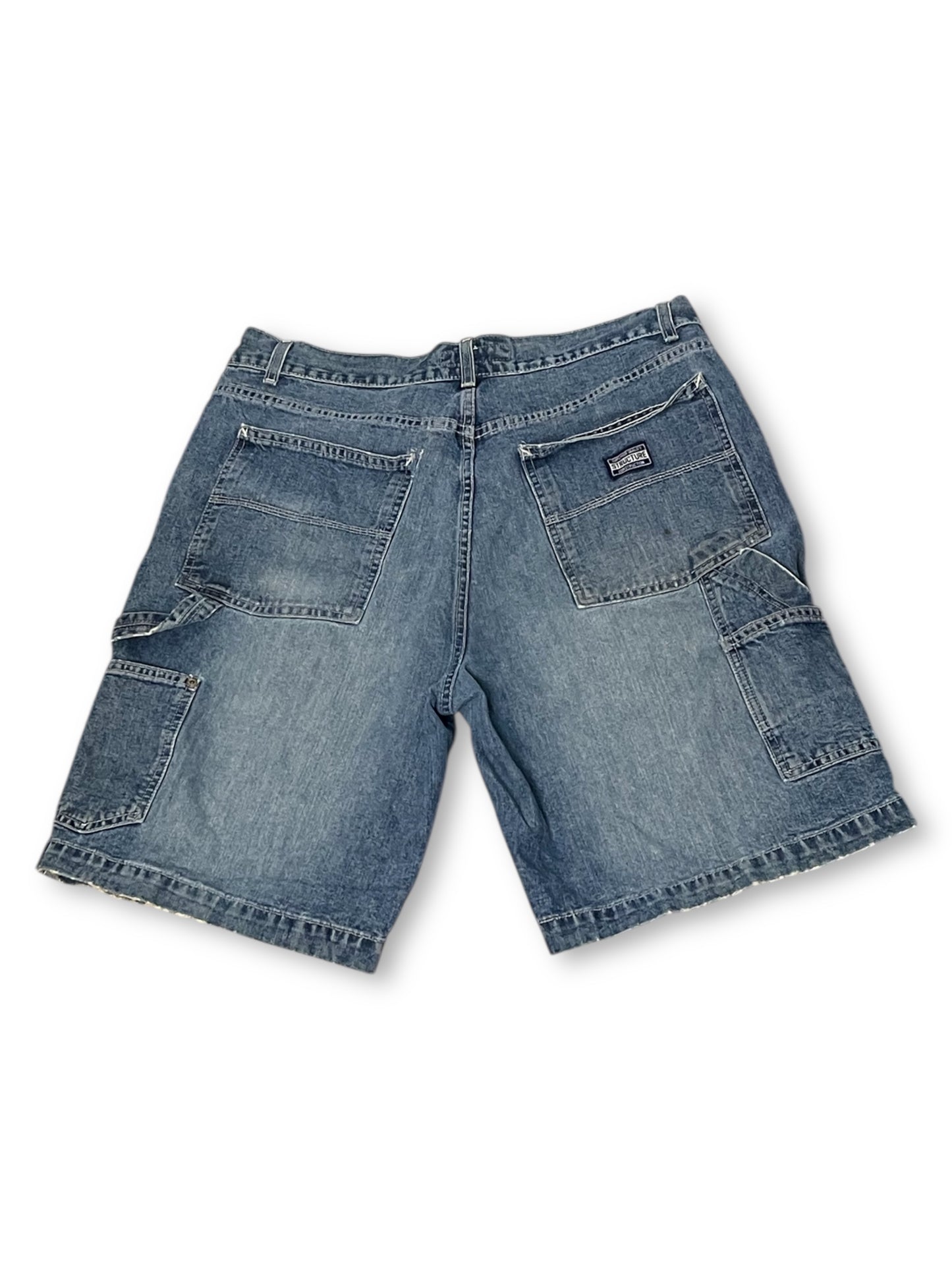 Y2K Structure Denim Cargo Shorts (L/XL)