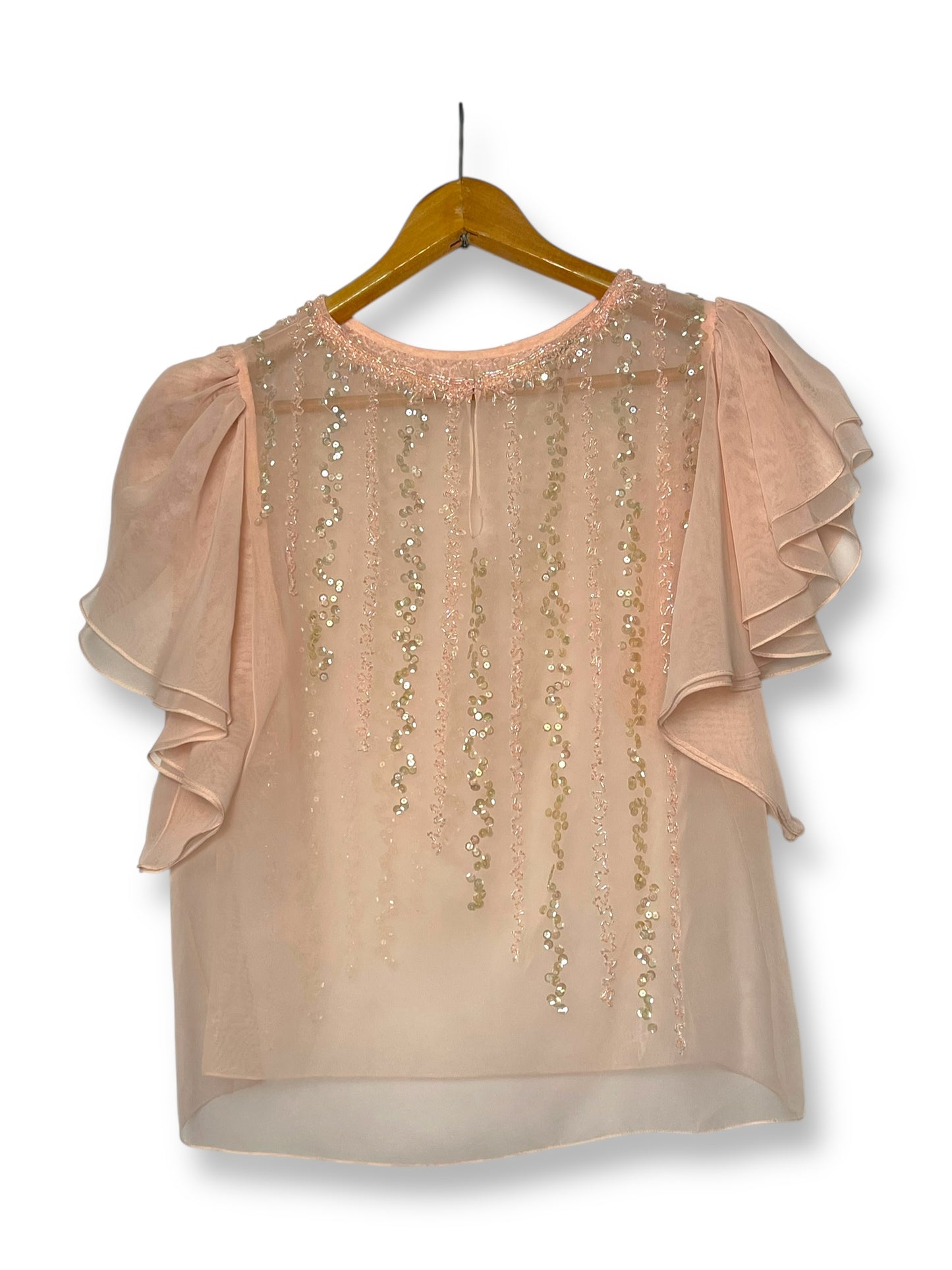 Vintage Baby Pink Beaded Chiffon Blouse (M/L)