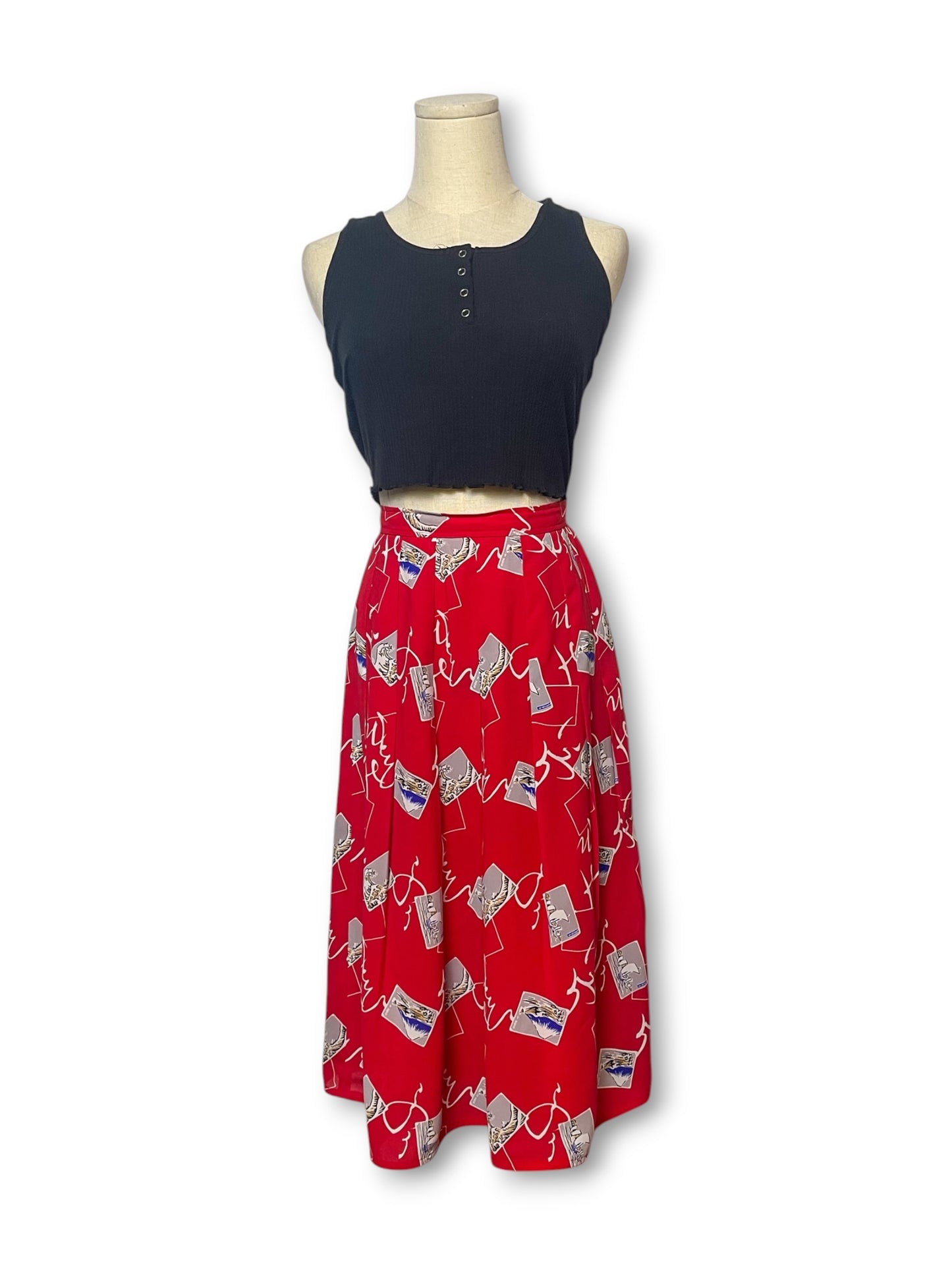 60’s/70’s Japanese Print Pleated Skirt (XS)
