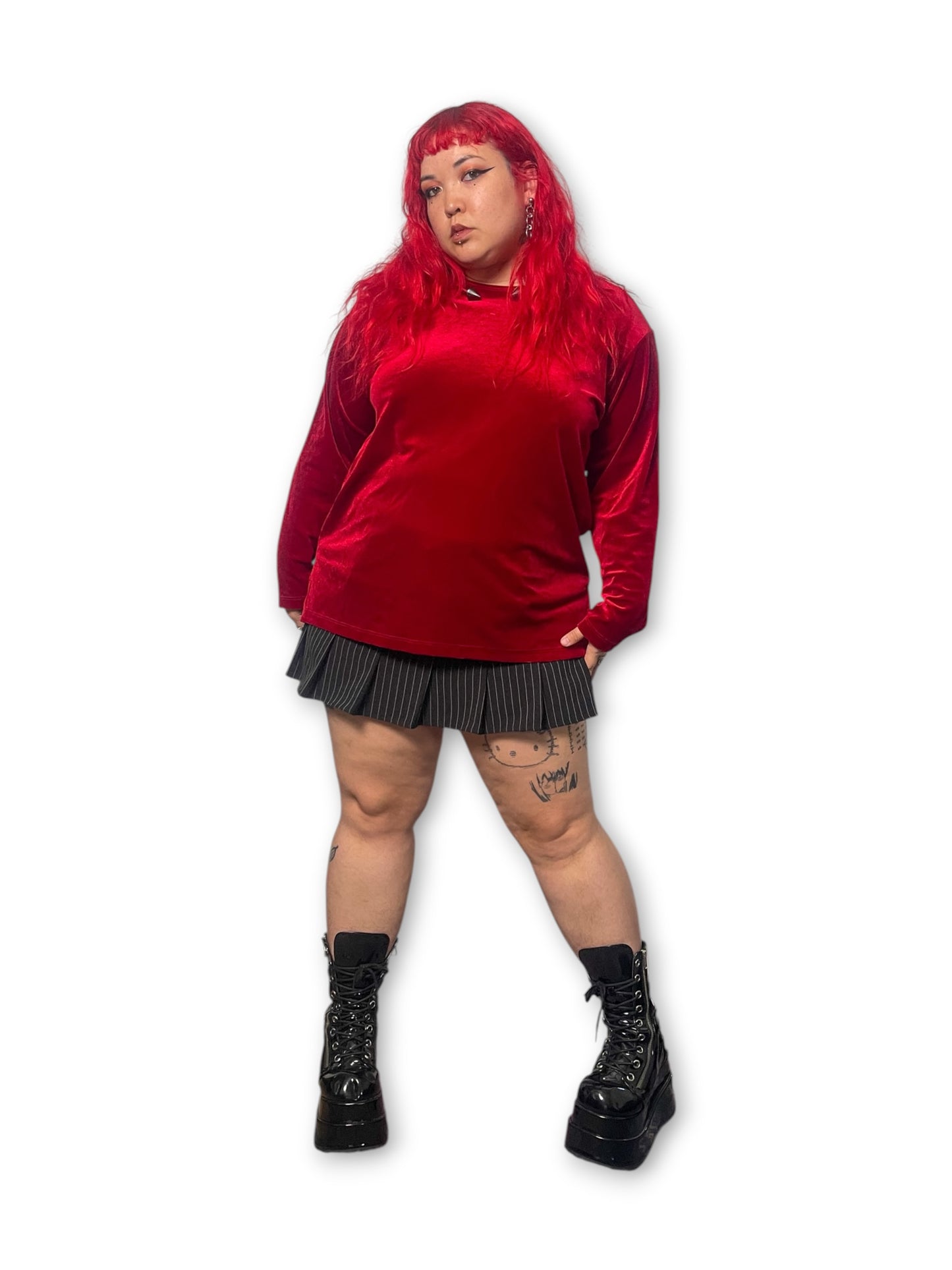 90’s Wine Red Velvet Long Sleeve Top (2X)