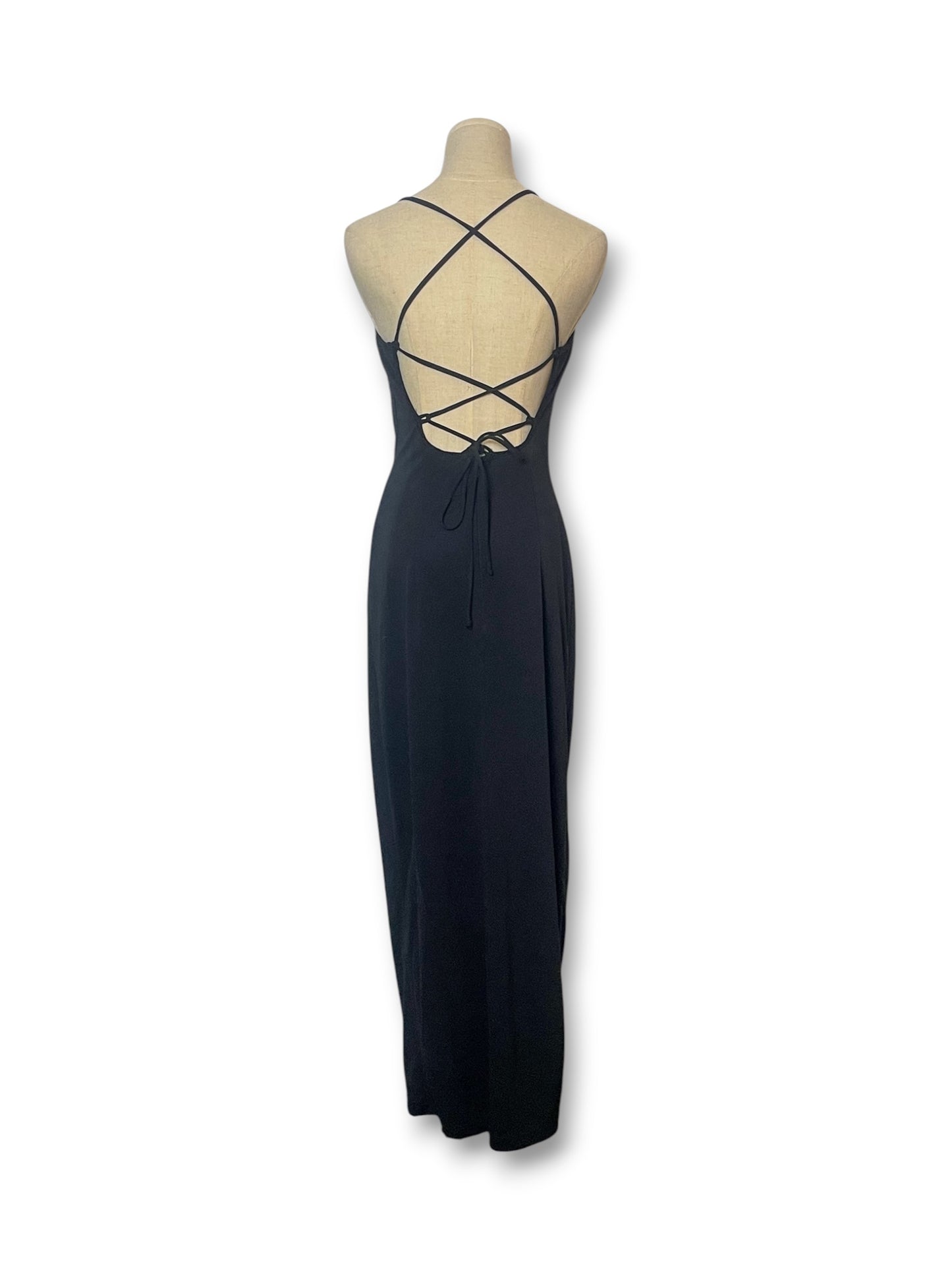 90’s Black Slinky Maxi Dress (XS/S)