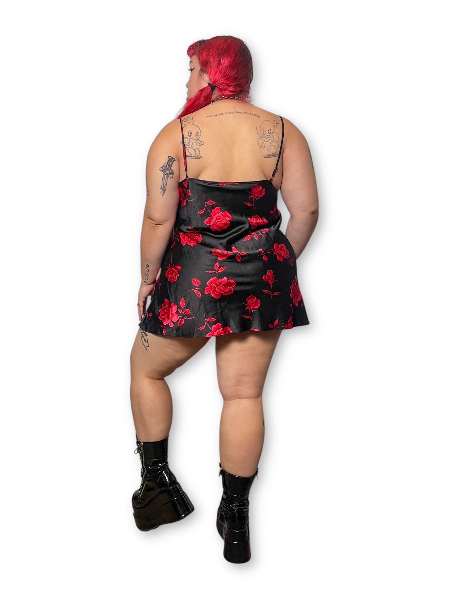 90’s/Y2K Rose Satin Slip Dress (XL)