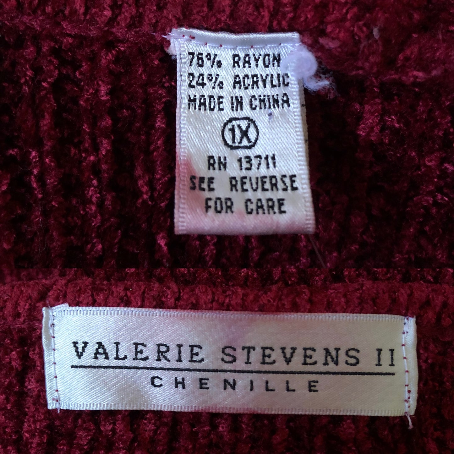 90’s/Y2K Valerie Stevens II Wine Red Knit Cardigan Sweater (XL)