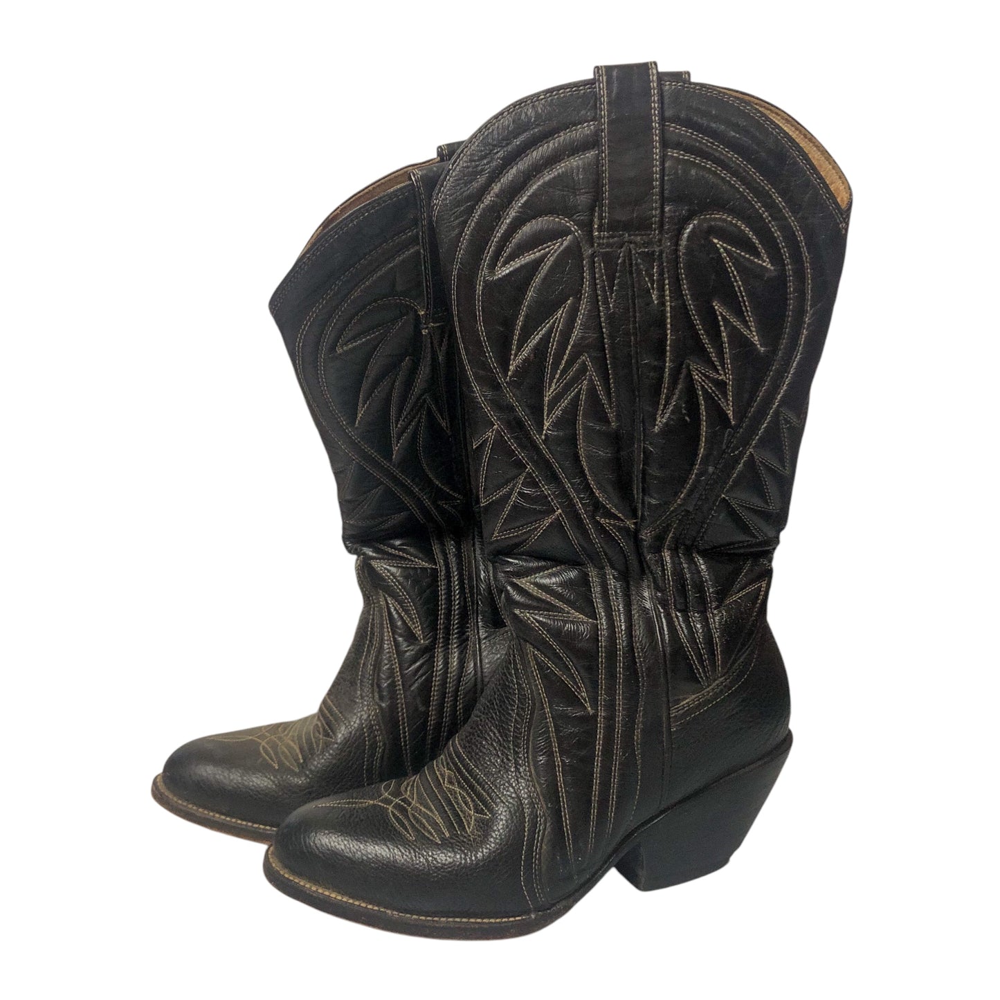 Vintage Artesania Jlaquepaoue Black Leather Cowboy Boots