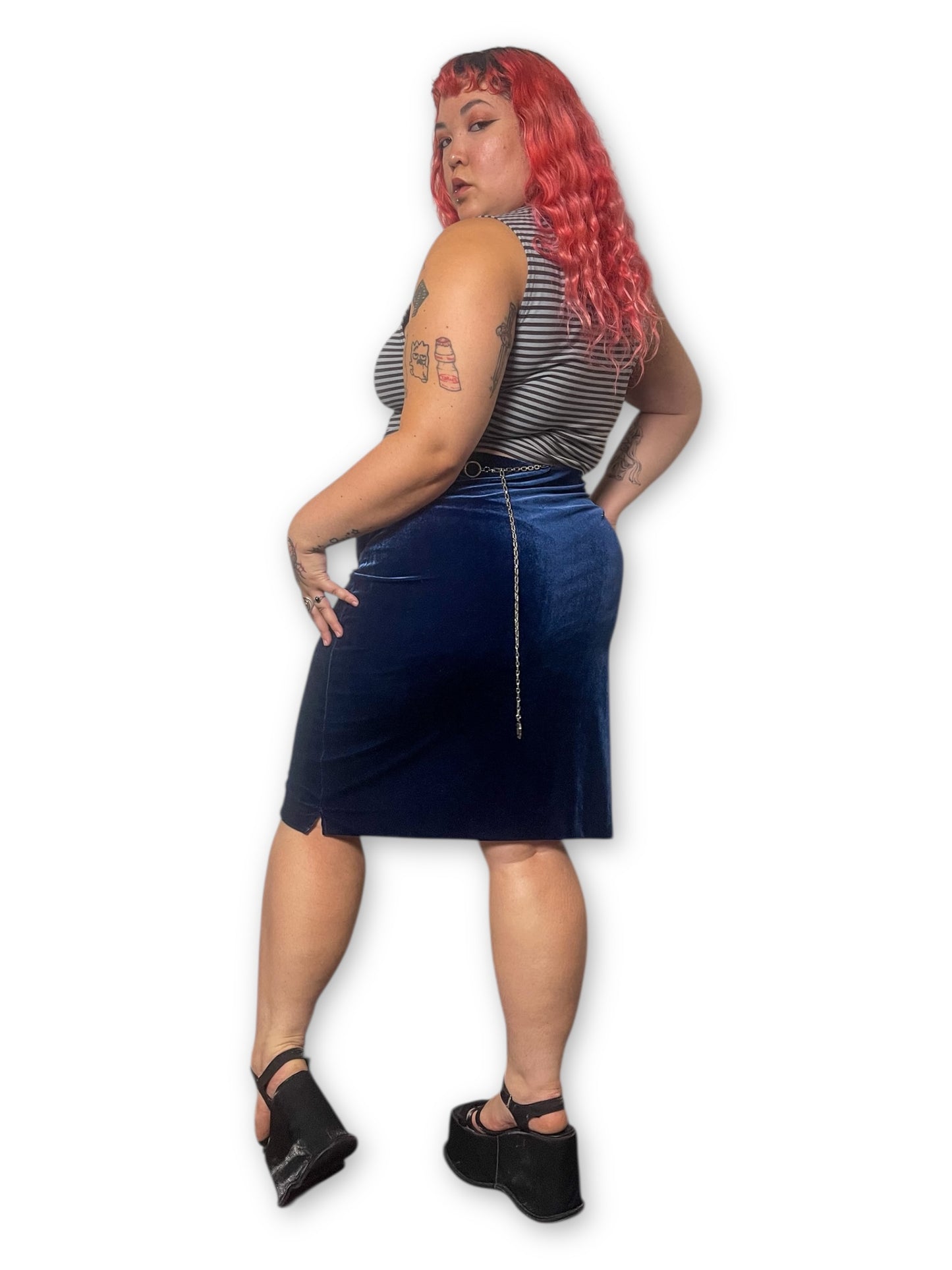 90’s/Y2K Dark Blue Velvet Skirt (L/XL/1X)
