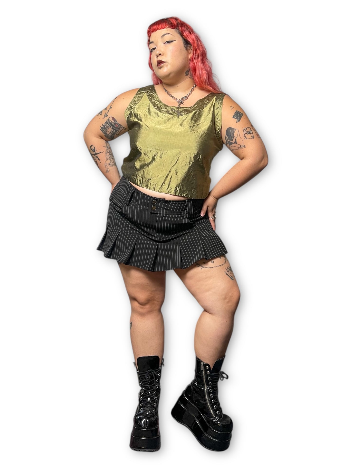 Vintage Shiny Olive Green Tank Top (1X/2X)