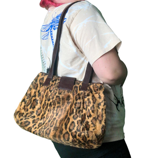 90’s Faux Fur Leopard Shoulder Bag