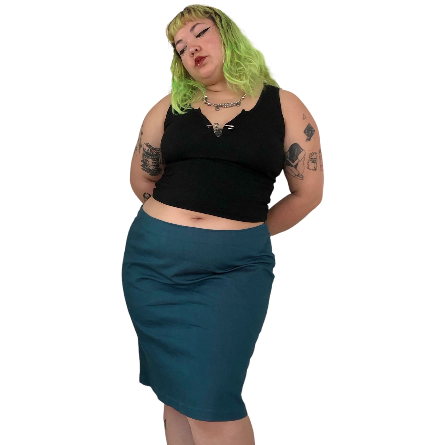 90’s/Y2K Teal Blue Pencil Skirt (2X/3X)