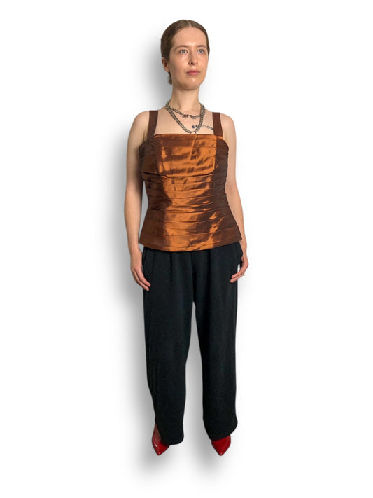 90’s Alfred Angelo Shiny Brown Pleated Tank Top (L)