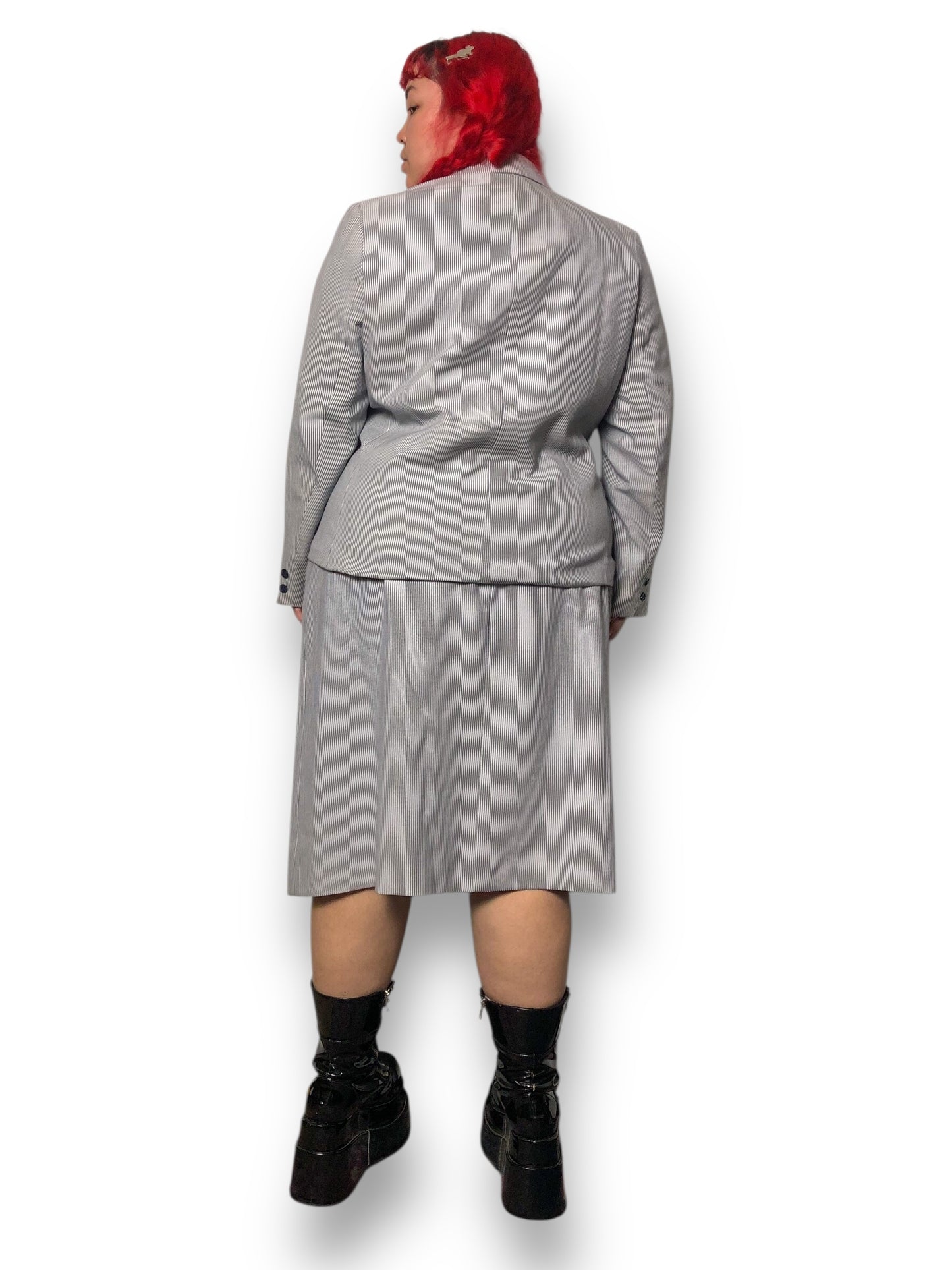 70’s Investments Gray and White Pinstripe Skirt Suit (2X)