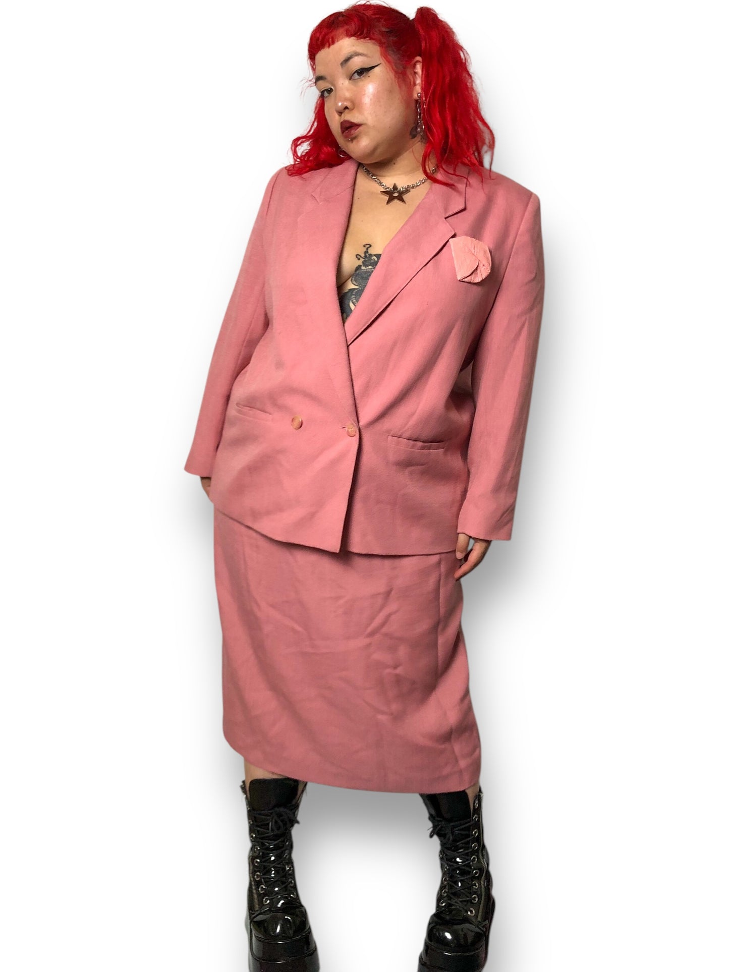 80’s/90’s Ashley Brooke Salmon Pink Skirt Suit (2X)