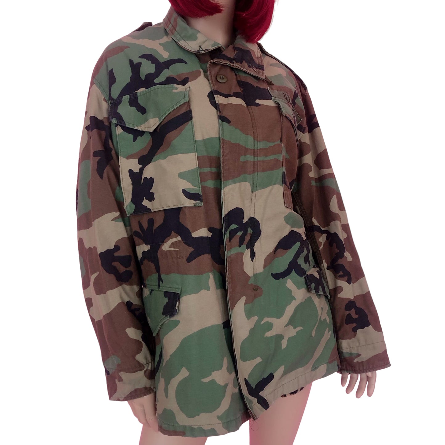 Vintage Green and Brown Camo Print Army Jacket (M)