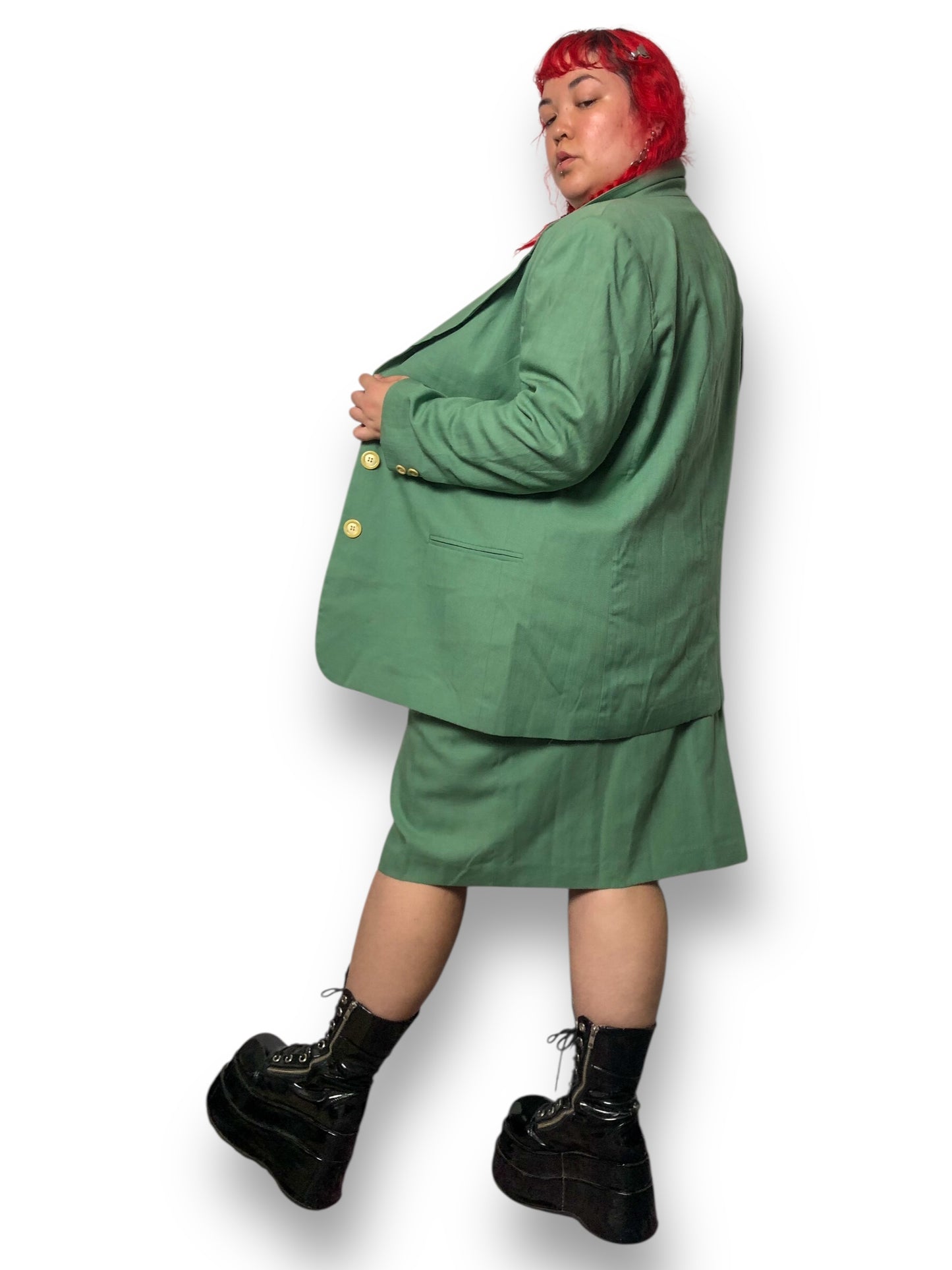 70’s August Max Woman Sage Green Skirt Suit (2X)