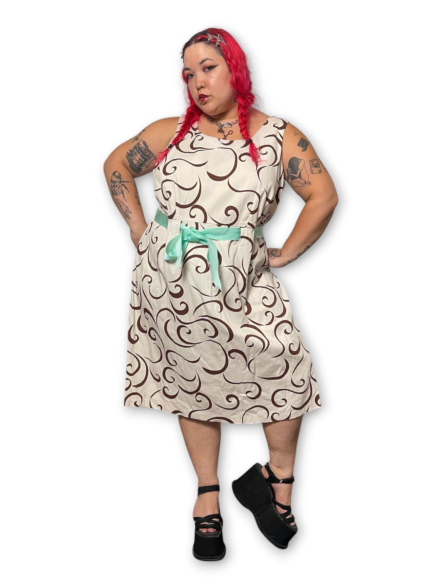 Y2K Swirl Print A-Line Dress (3X)