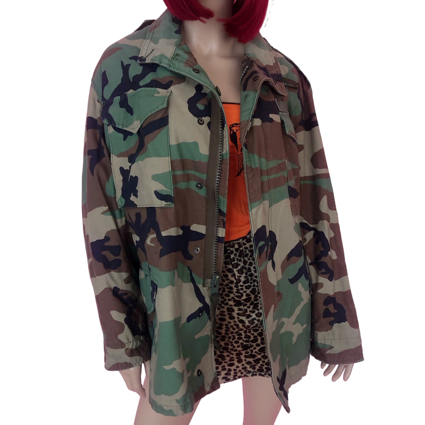 Vintage Green and Brown Camo Print Army Jacket (M)