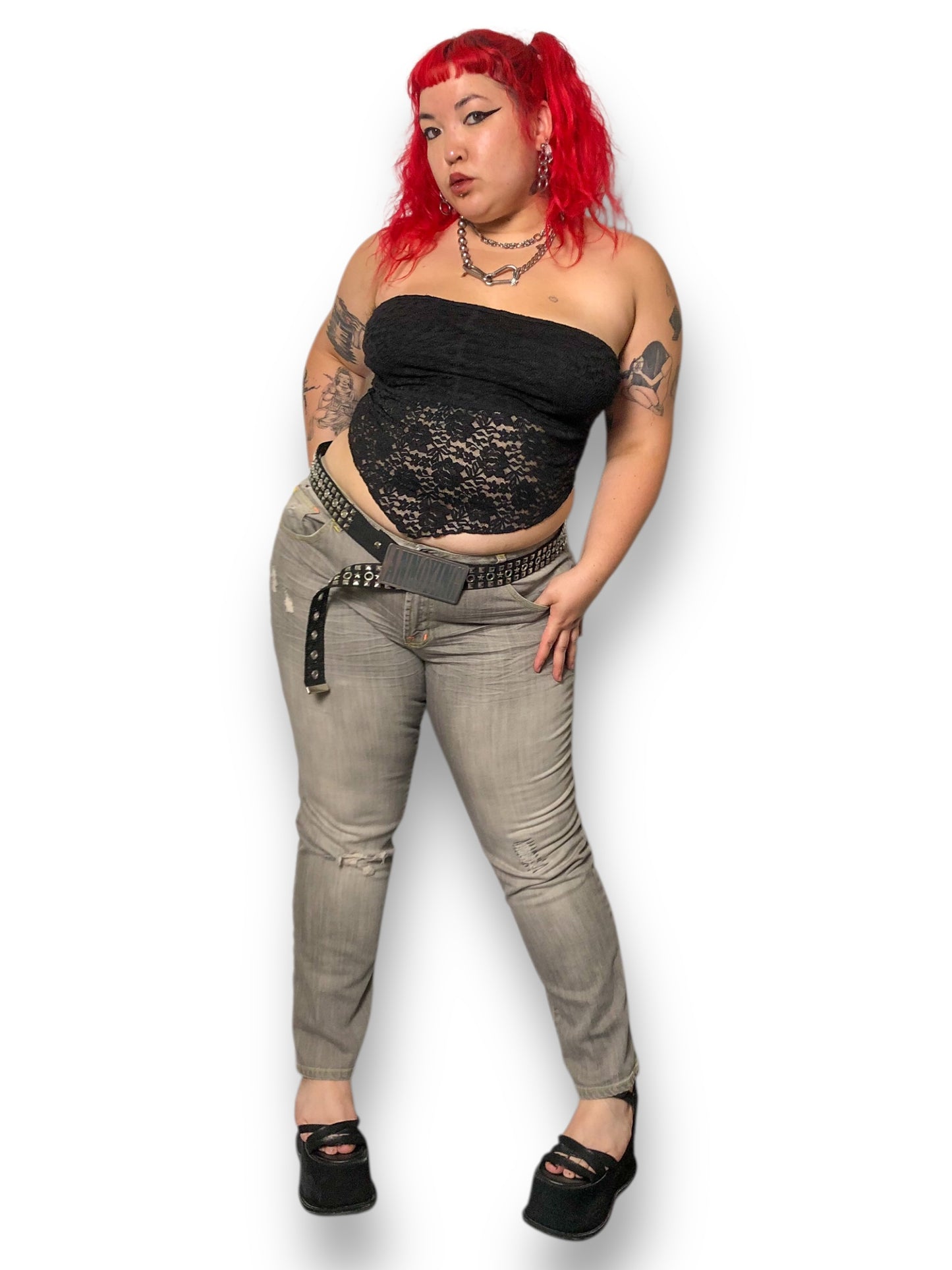 Y2K Bisou Bisou Gray Distressed Jeans (XL/2X)