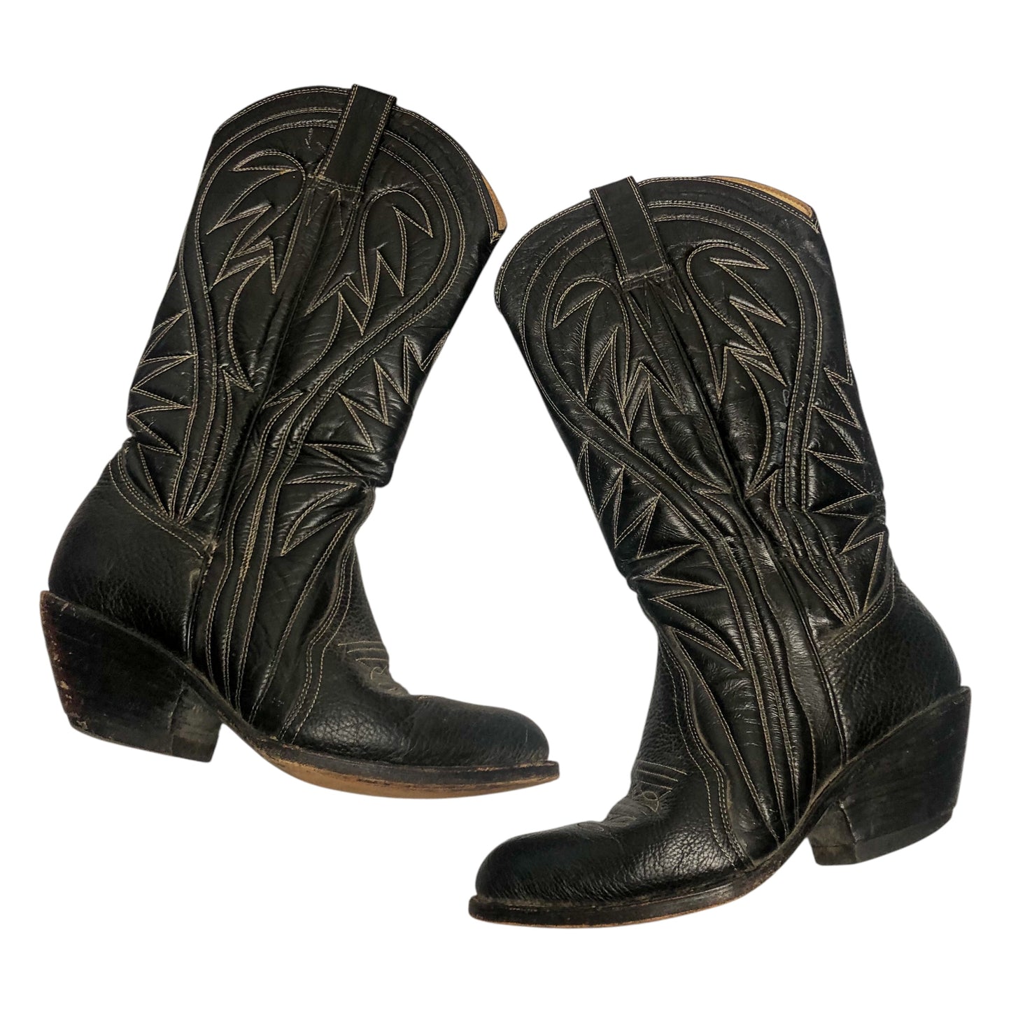 Vintage Artesania Jlaquepaoue Black Leather Cowboy Boots
