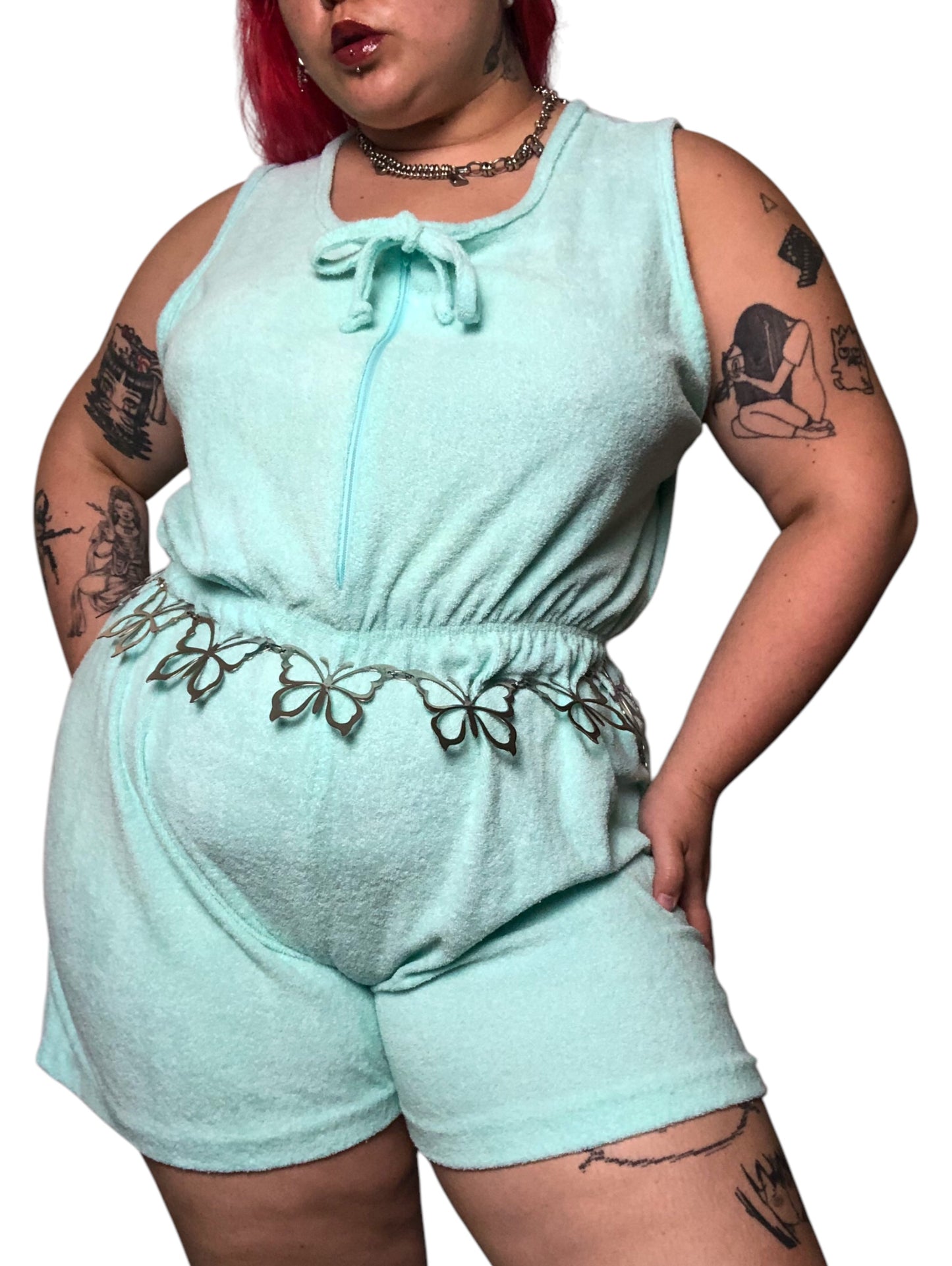 80’s Linda Aqua Blue Terrycloth Romper (3X)