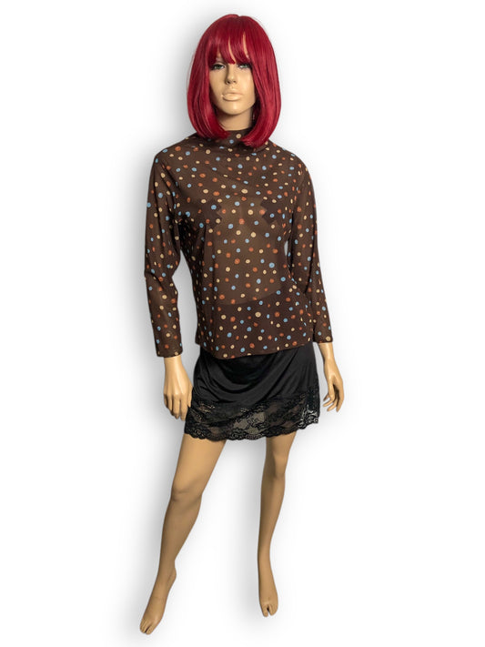 90’s/Y2K Brown Polka Dot Mesh Long Sleeve Top (M)