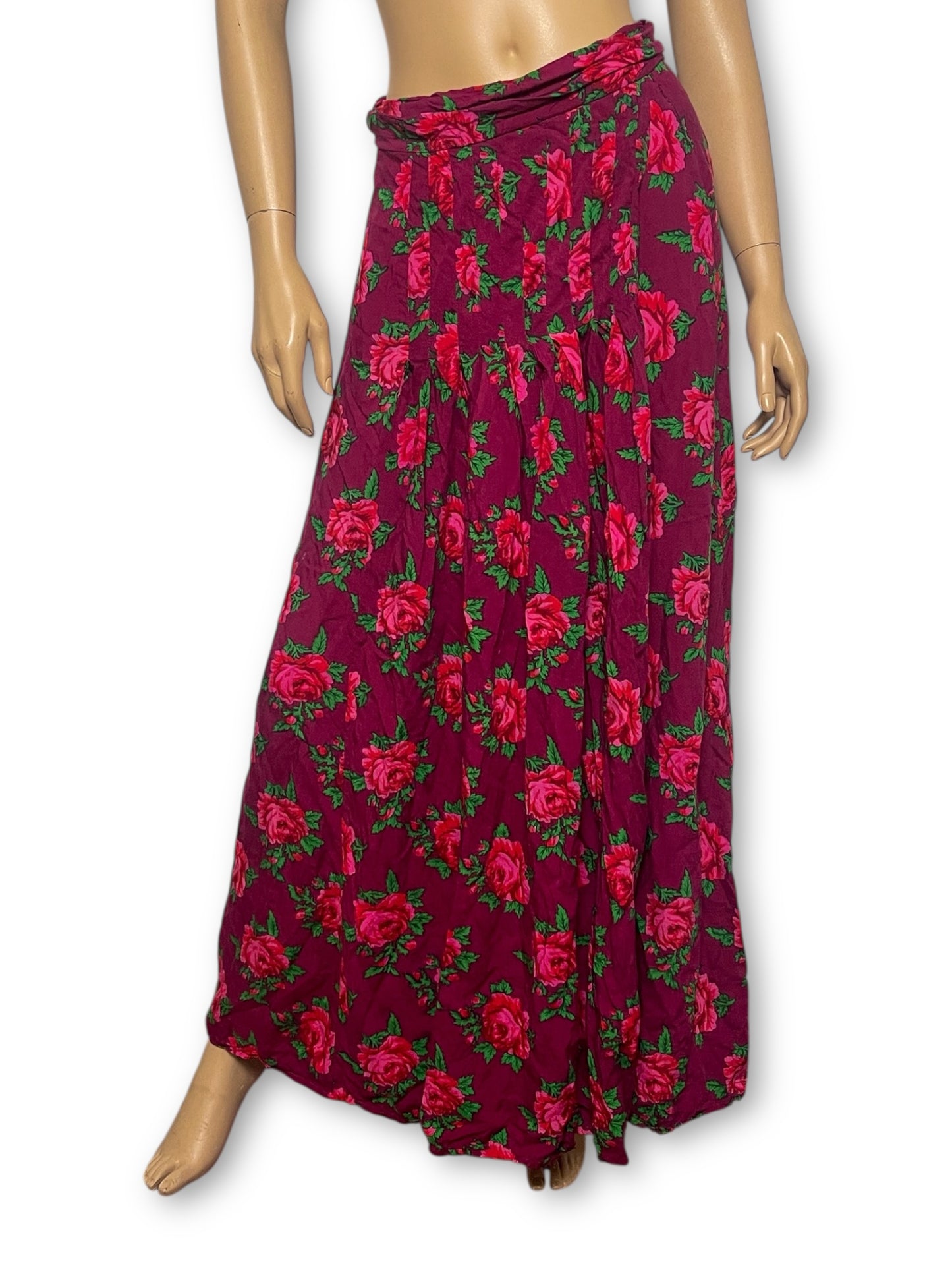 Vintage Magenta Floral Maxi Skirt (M)