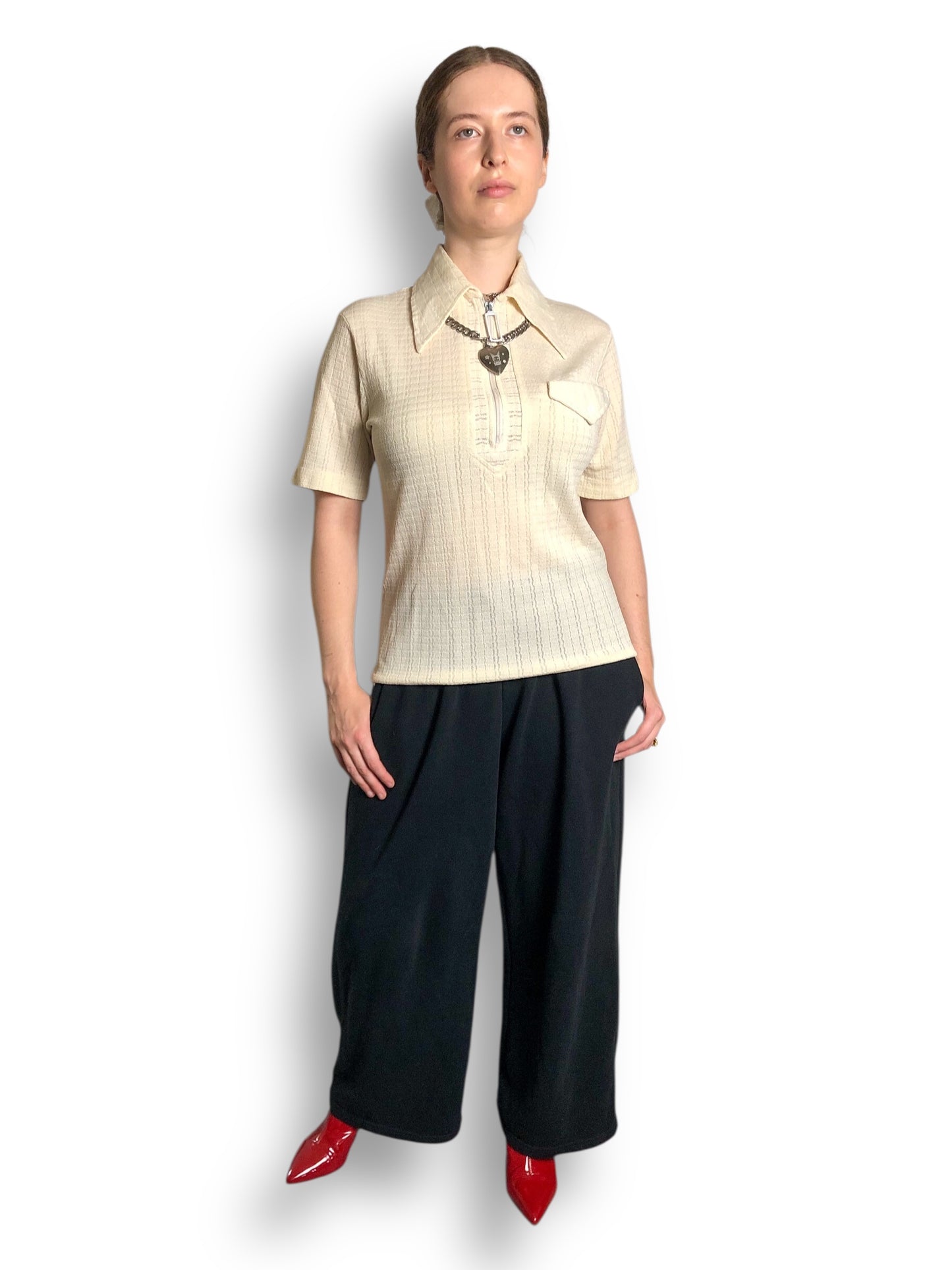 60’s/70’s White Retro Knit Shirt (M)