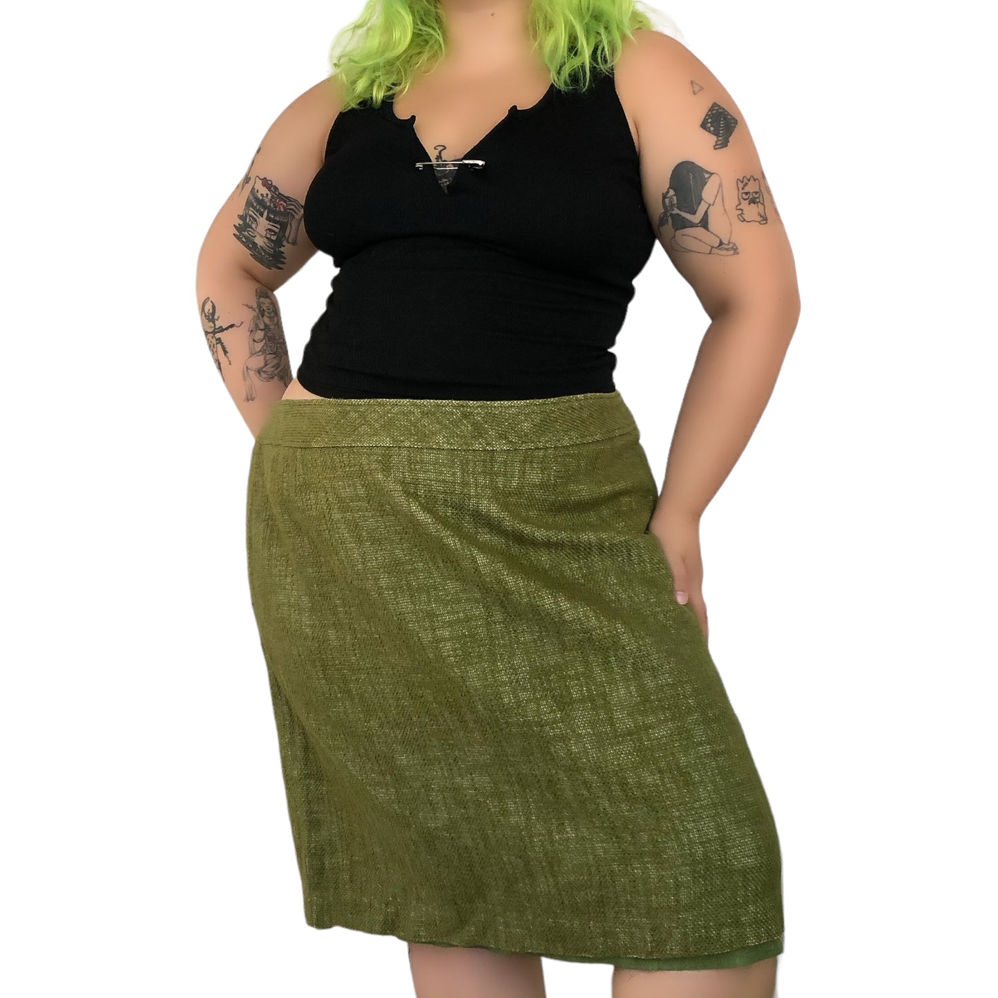 Y2K Talbots Olive Green Knit Pencil Skirt (3X)