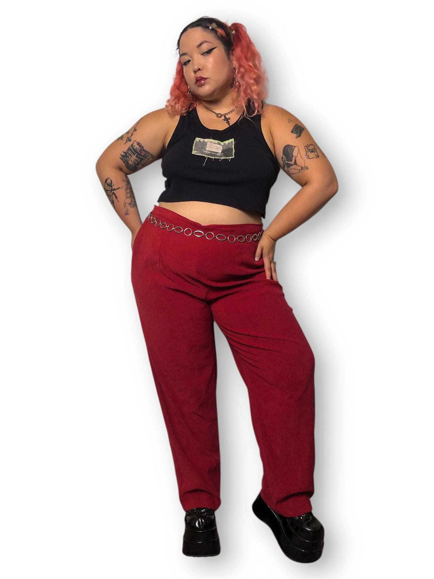 Y2K Joanna Red Faux Suede Pants (3X)