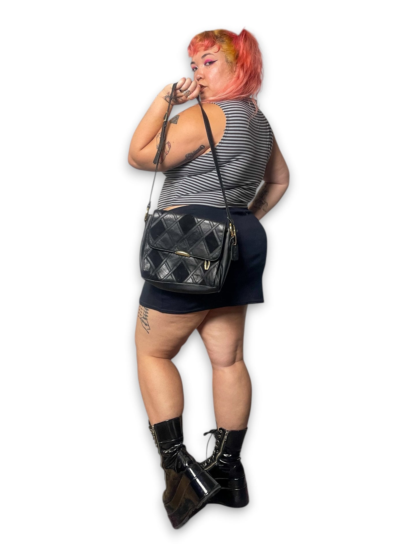 90’s Black Patchwork Leather Purse