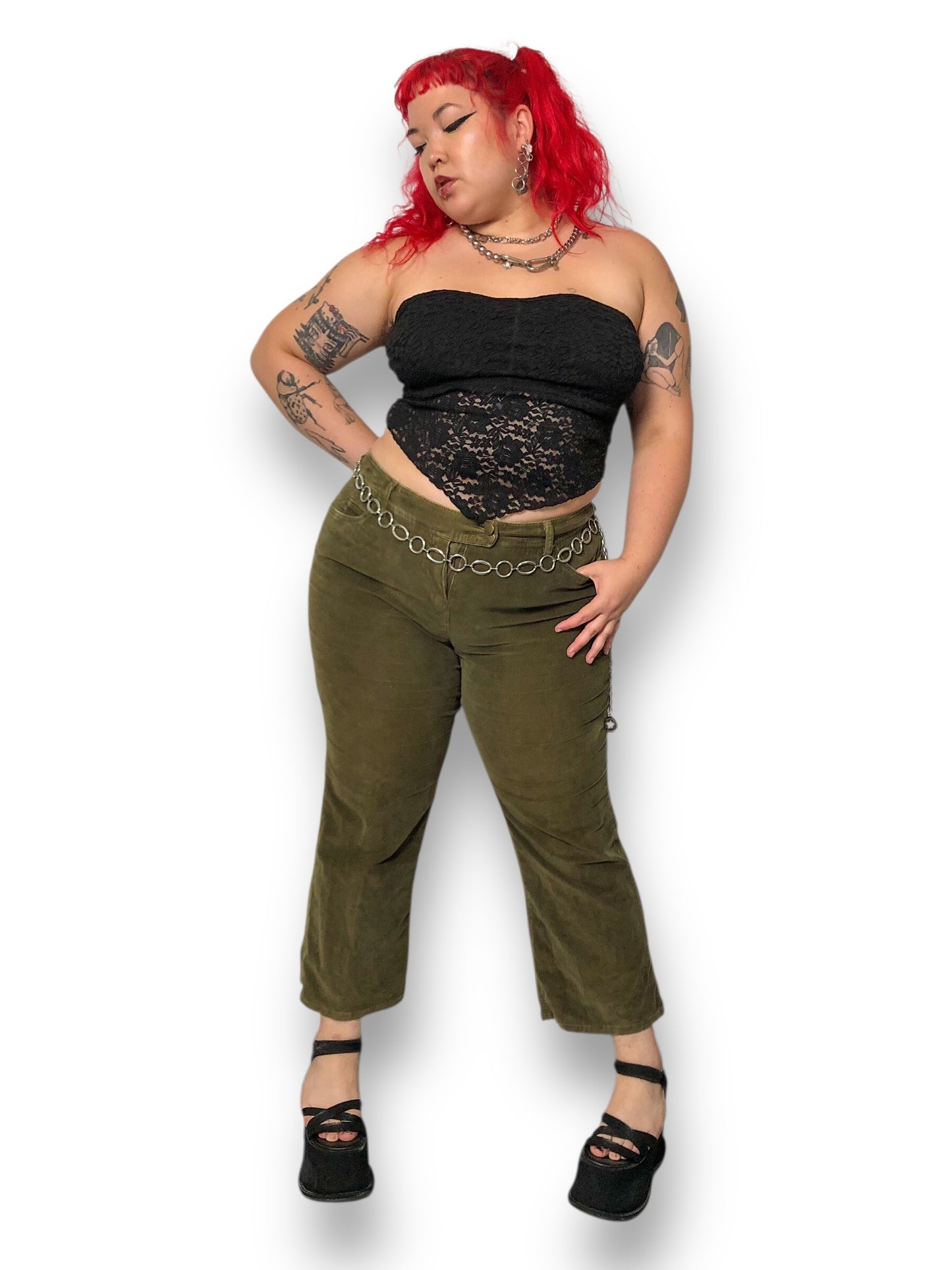 90’s/Y2K New Frontier Olive Green Corduroy Pants (XL)