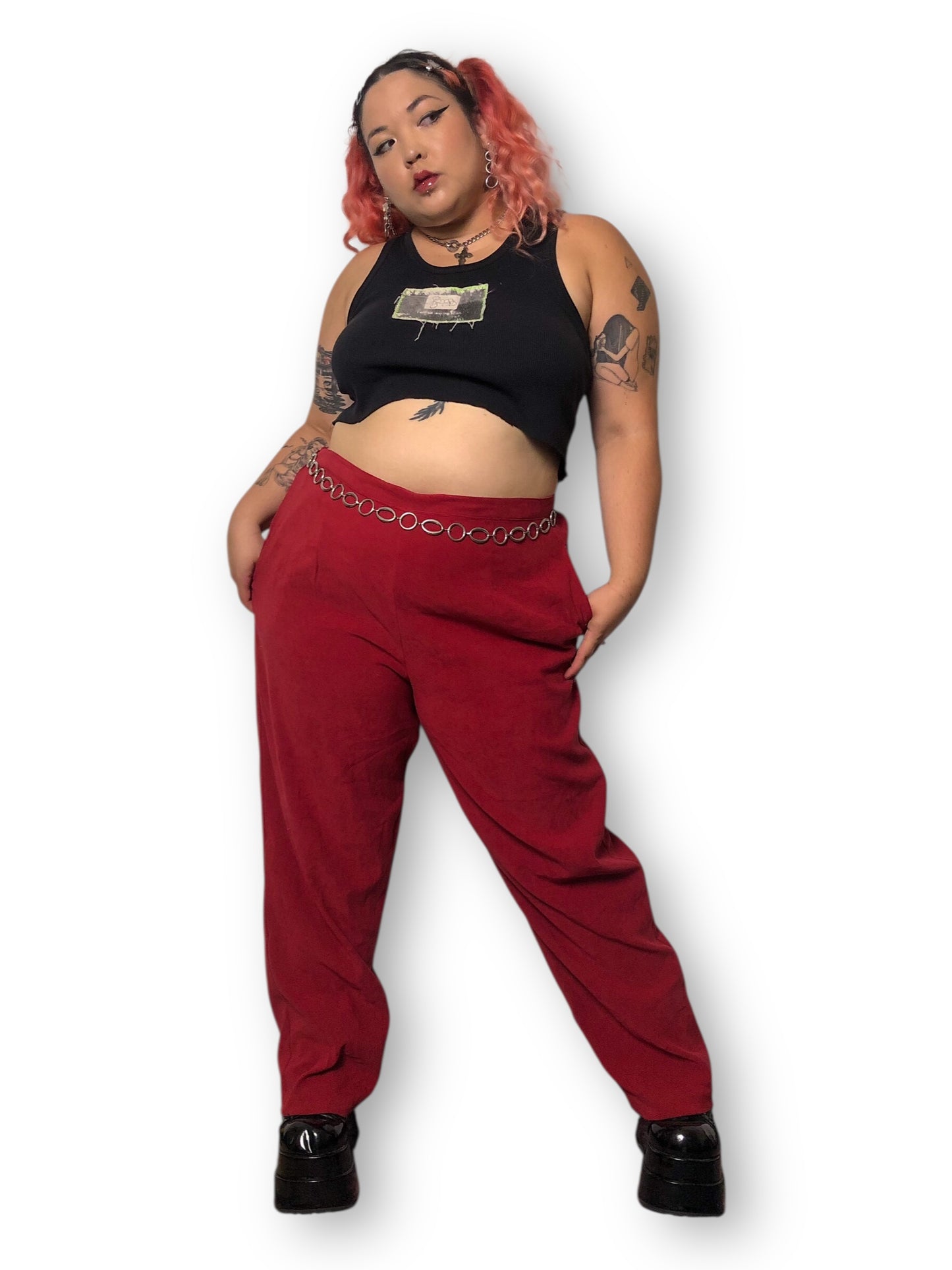 Y2K Joanna Red Faux Suede Pants (3X)