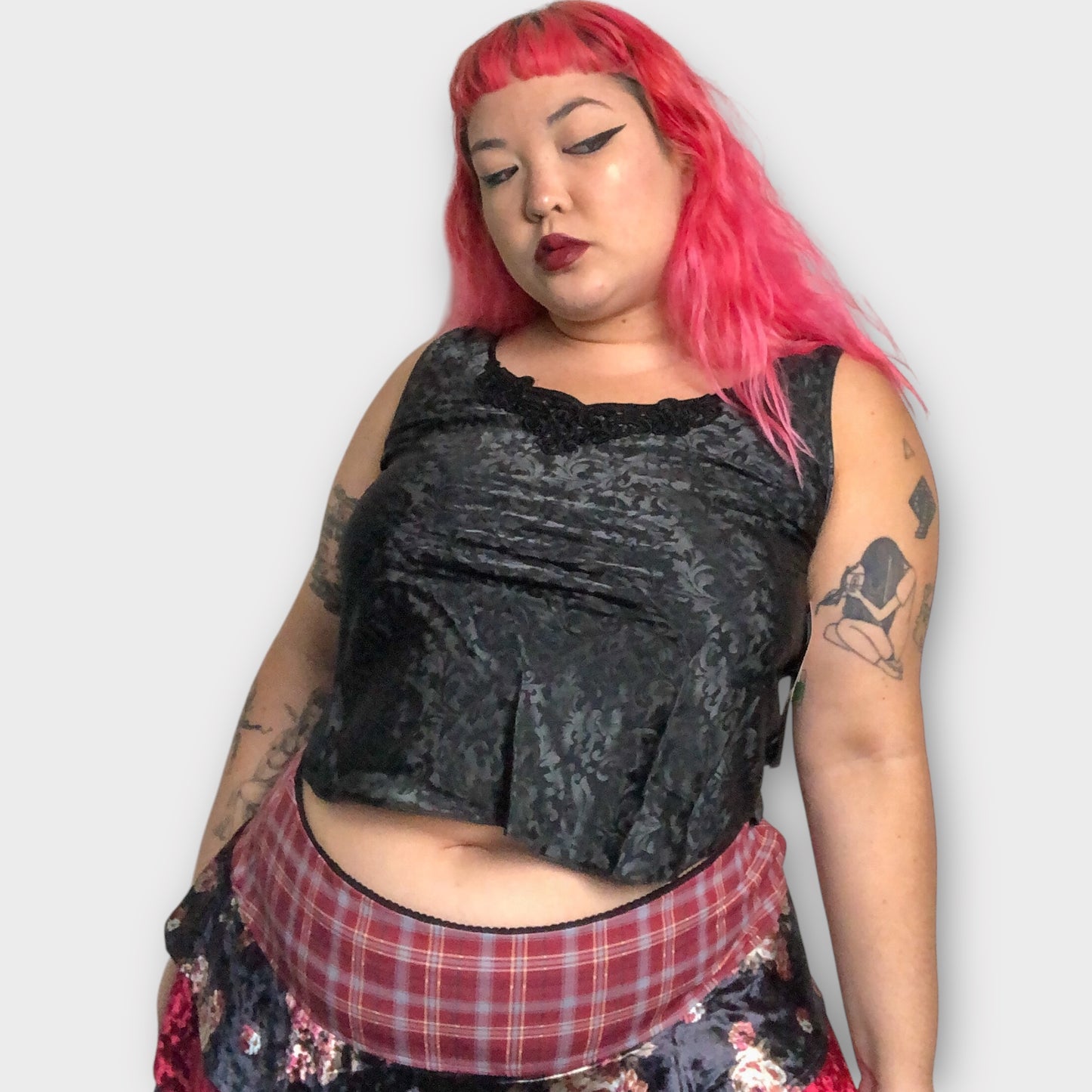 90’s Lucie Ann II Black Filigree Satin Tank Top (L)