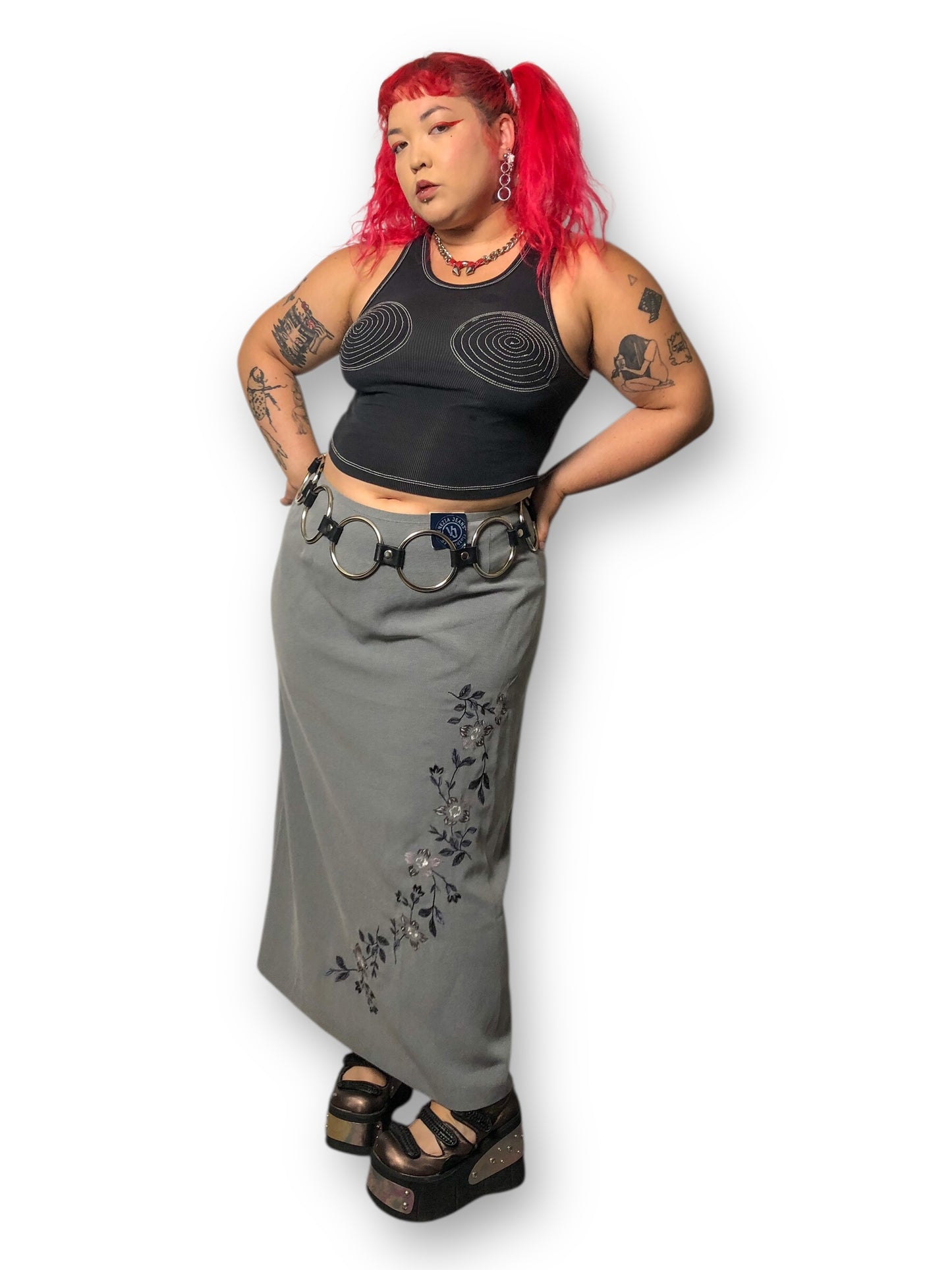 90’s/Y2K Venezia Jeans Clothing Co Gray Maxi Skirt (2X)