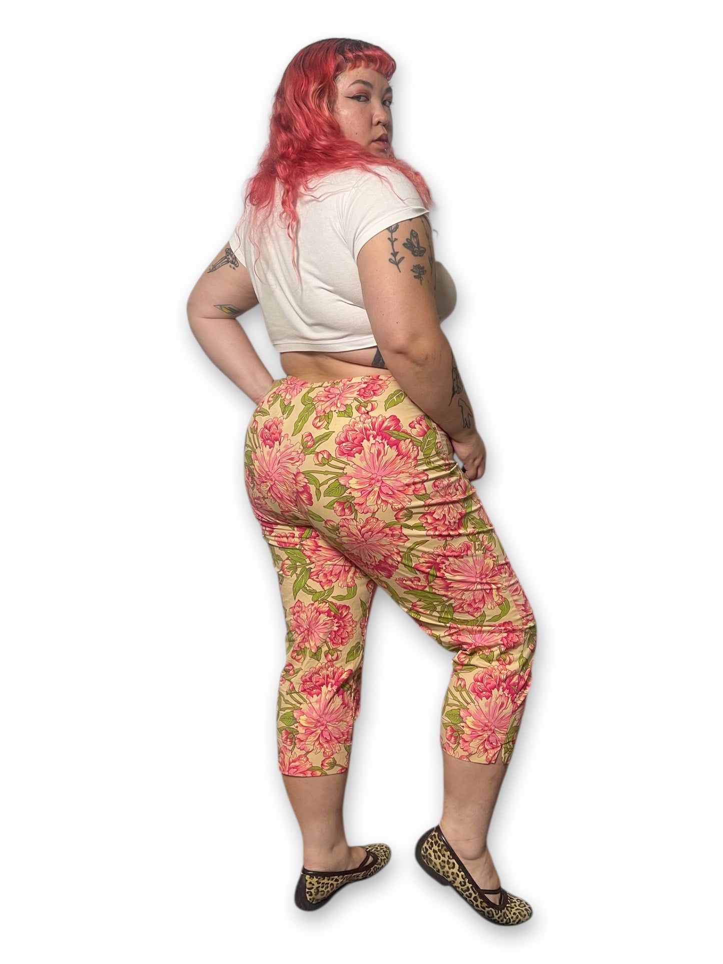 Y2K Floral Print Capri Pants (1X)